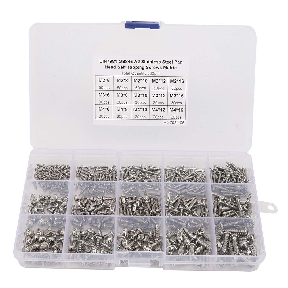Philips Screws Assortment Set, 500PCS M2 M3 M4 Self-Tapping Micro Screws in 15 Sizes for Computer Glasses Repairing, Carbon Steel Black Precision Screws Kit with Organizer Box image number 2
