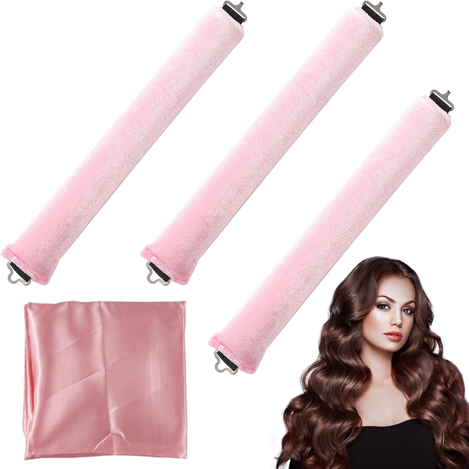 3 Pieces Heat Free Curls, Hanging Curling Rods Hair Curler without Heat, for All Hair Types Heatless Overnight Blowout Rods, for Long Hair Heatless Hair Curlers image number 2