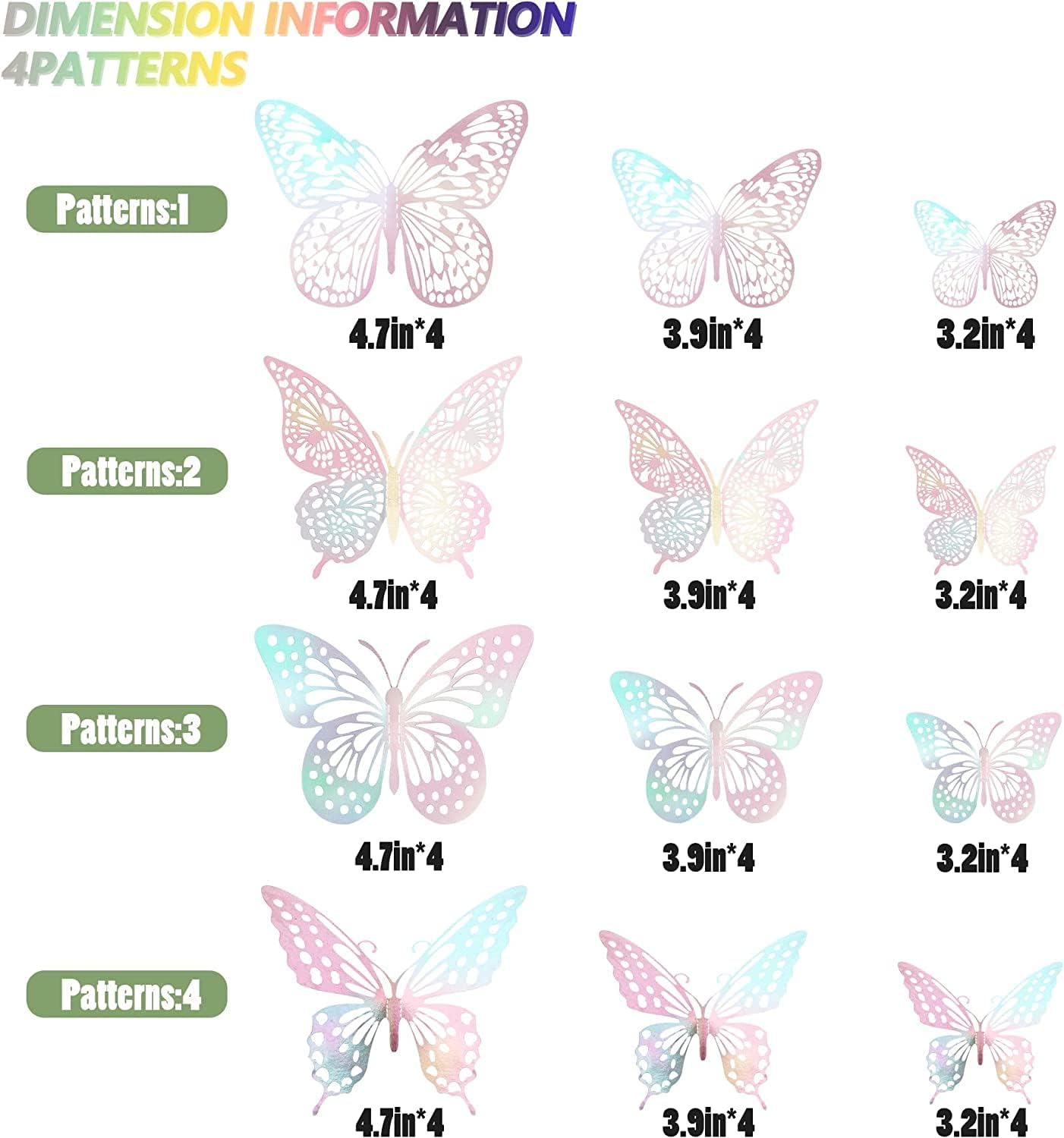 3D Butterfly Wall Decor 48 Pcs 4 Styles 3 Sizes-Butterfly Birthday Decorations&Butterfly Party Decorations&Butterfly Cake Decorations-Removable Pink Butterfly Decorations (Laser Pink) - Gold image number 2