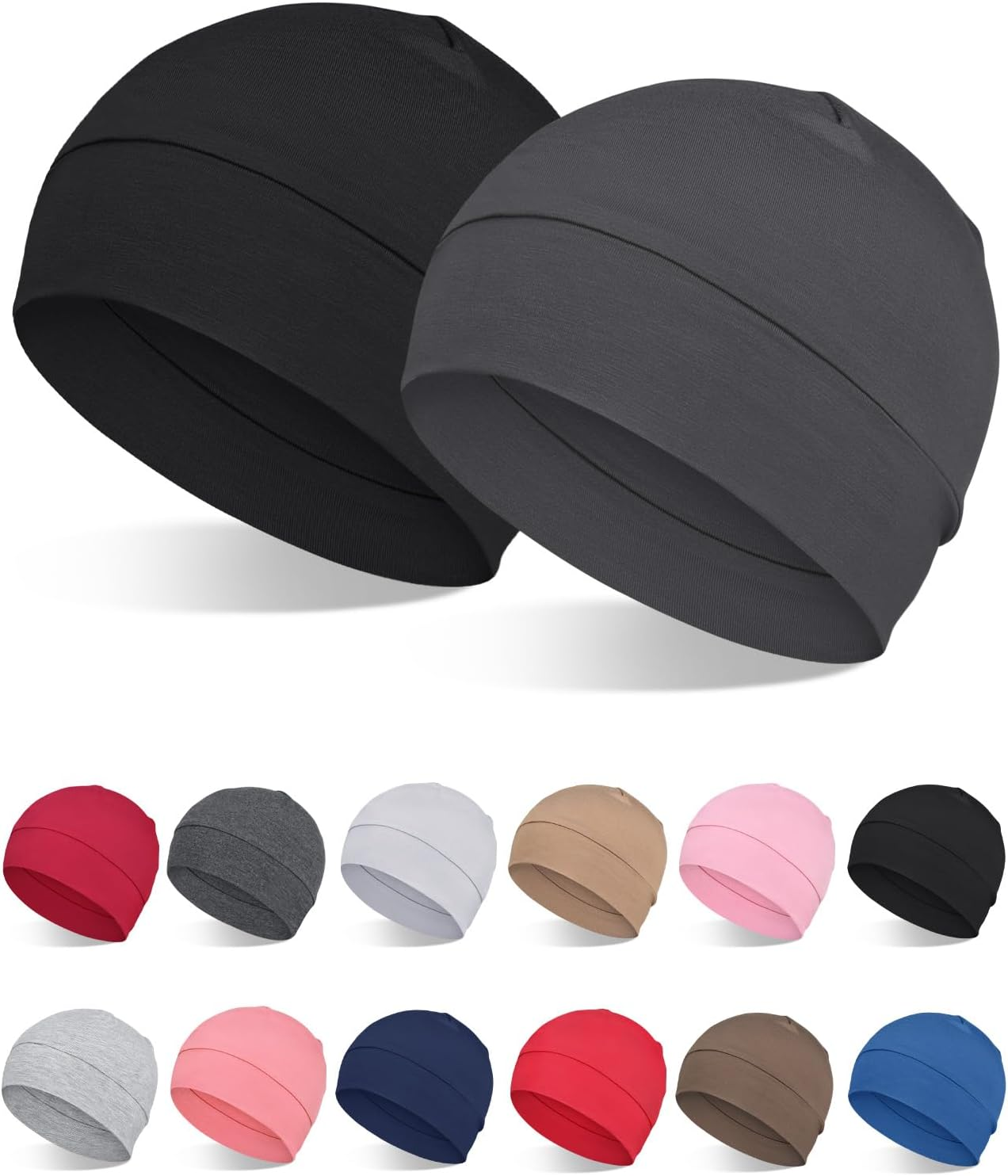 Focuscare 2Pcs/4Pcs 100% Viscose Beanies for Men Women Helmet Liner Lightweight Sleeping Cap for Chemo Hair Loss