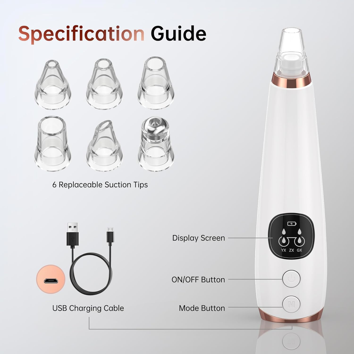 Frafuo Blackhead Remover Pore Vacuum, Facial Pore Cleaner with 3 Adjustable Suction Levels, 6 Probes, USB Rechargeable Blackhead Extractor Tools for Women & Men image number 6