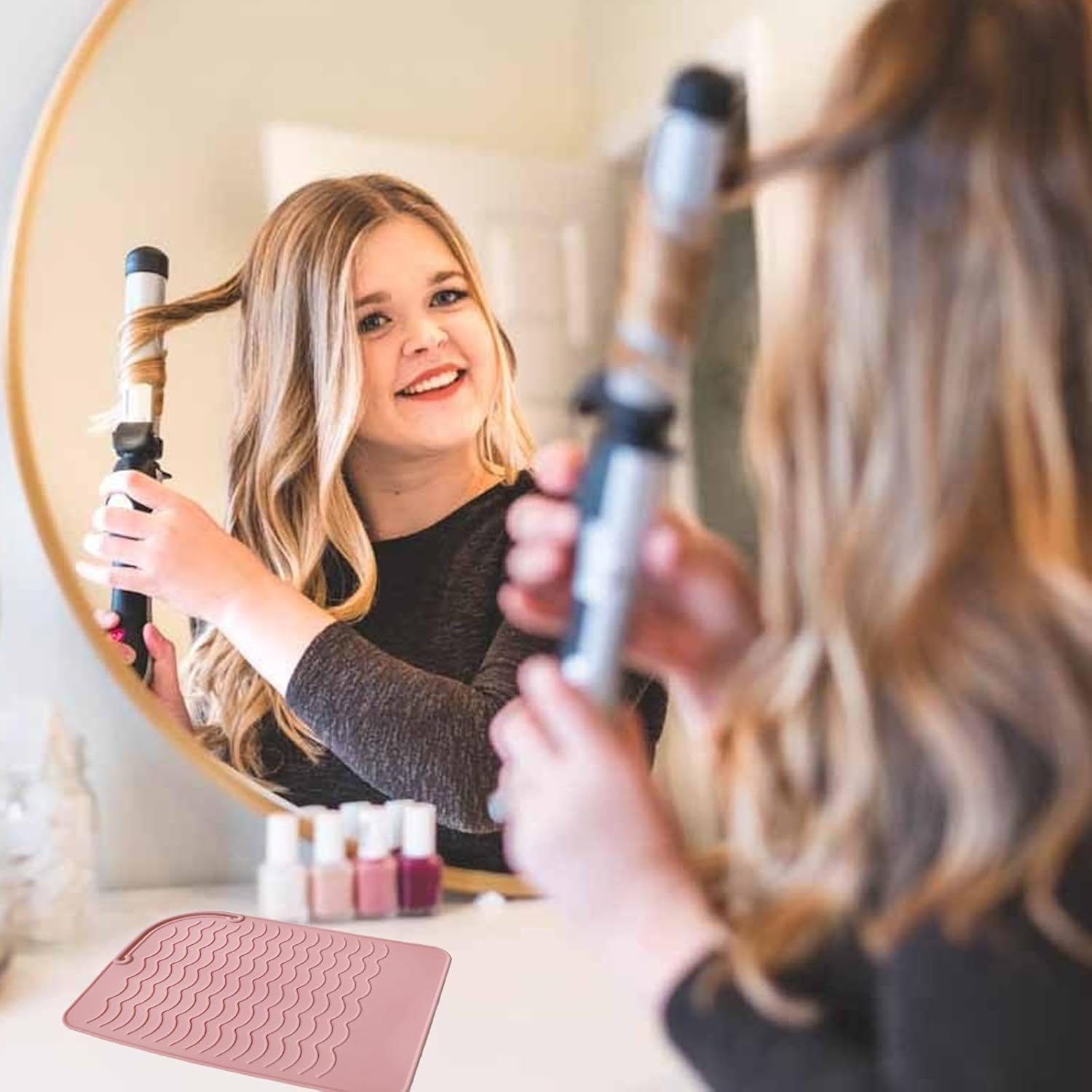 2 Pieces Heat-Resistant Mat for Curling Irons, Heat-Resistant Silicone Mat Curling Iron, Heat-Resistant Mat for Hair Straighteners, for Straightening Combs, Curling Irons, Hair Straighteners, Hair image number 4