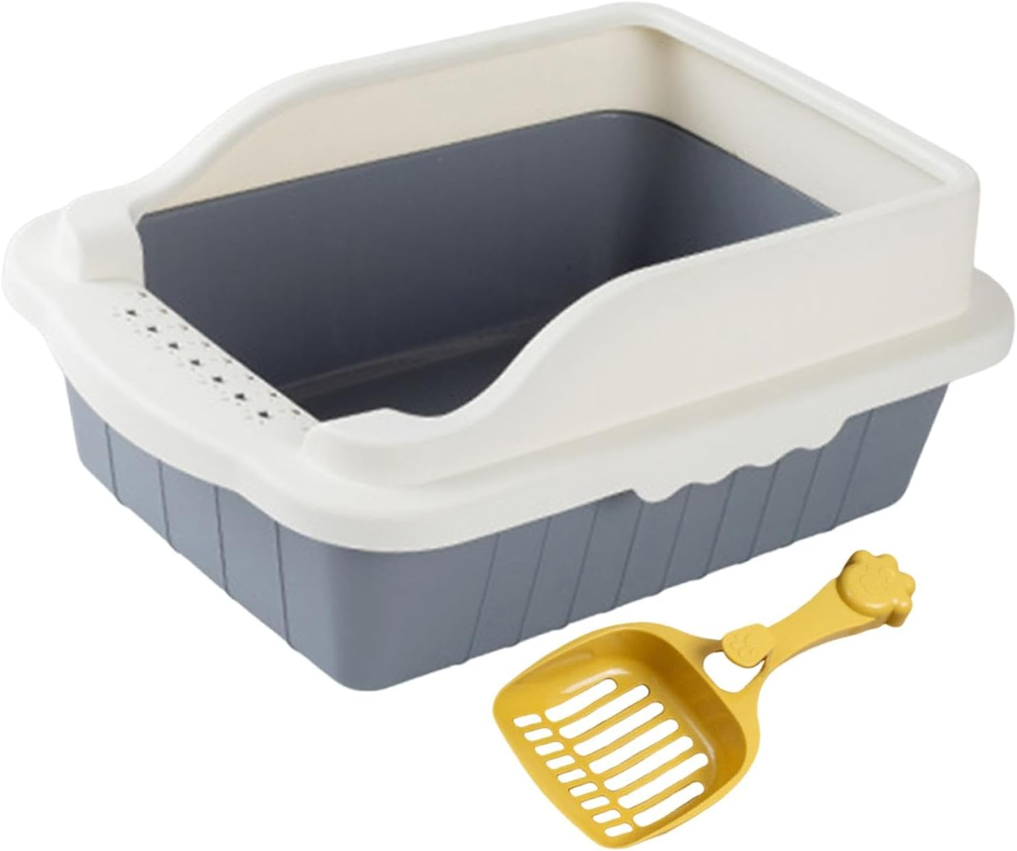 Fenteer Cat Litter Box Potty Toilet Toilette Sand Box Container Pet Litter Tray Pan with Litter Sifting Spoon for Small Animals, Green M 31X21X16Cm