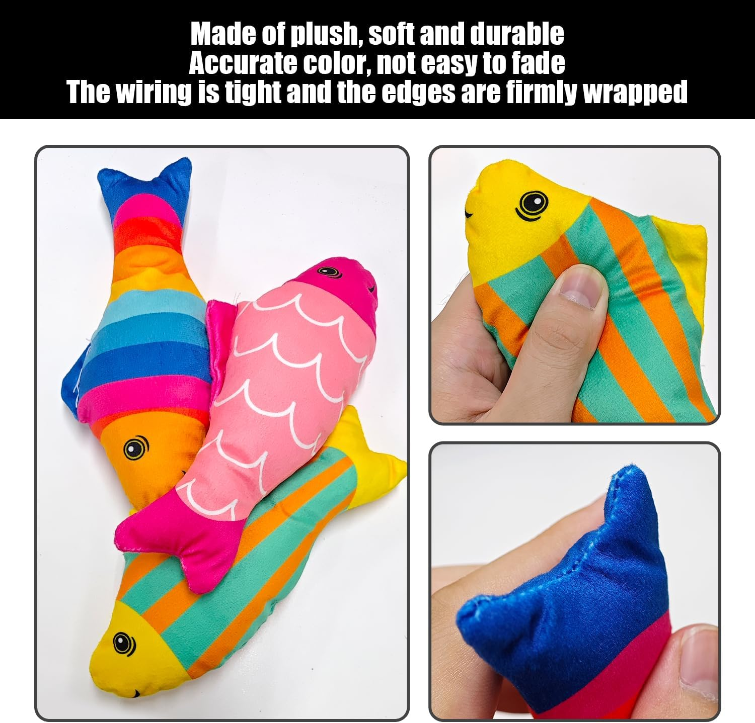 JDNFKG Pack of 3 Plush Fish Toys and 3 Pieces Teething Rope, Interactive Cat Toy, Cat Teeth Cleaning Accessories, Pet Supplies image number 1