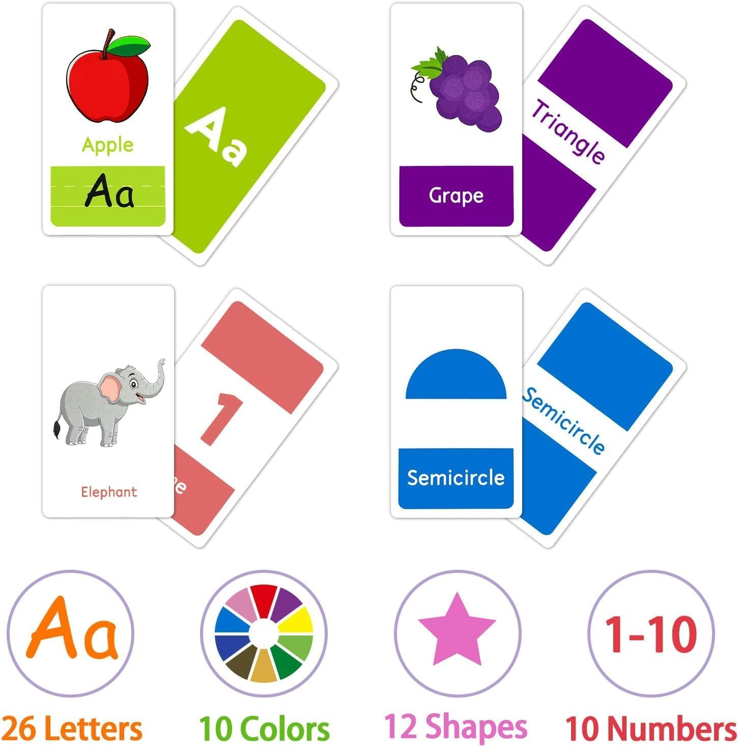 58-Piece Toddler Flash Cards Set - Alphabet, Numbers, Colors & Shapes Learning Cards | Double-Sided Waterproof Flashcards for Ages 1-4 | Preschool Educational Toys, Bpa-Free & Tear-Resistant image number 2