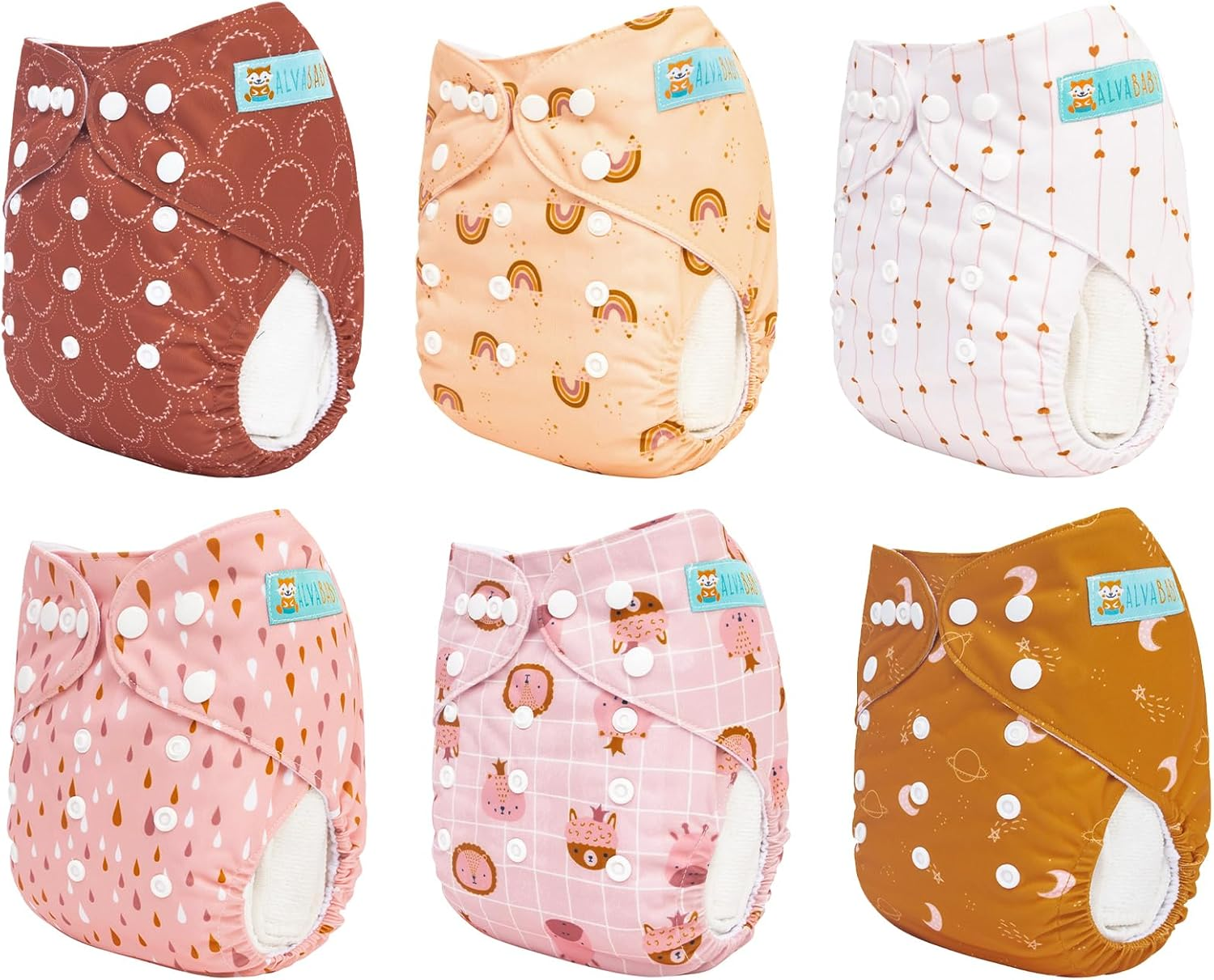ALVABABY Baby Cloth Diaper 6 Packs with 12 Inserts Cloth Diaper Covers Adjustable Washable Reusable for Baby Girls Boys