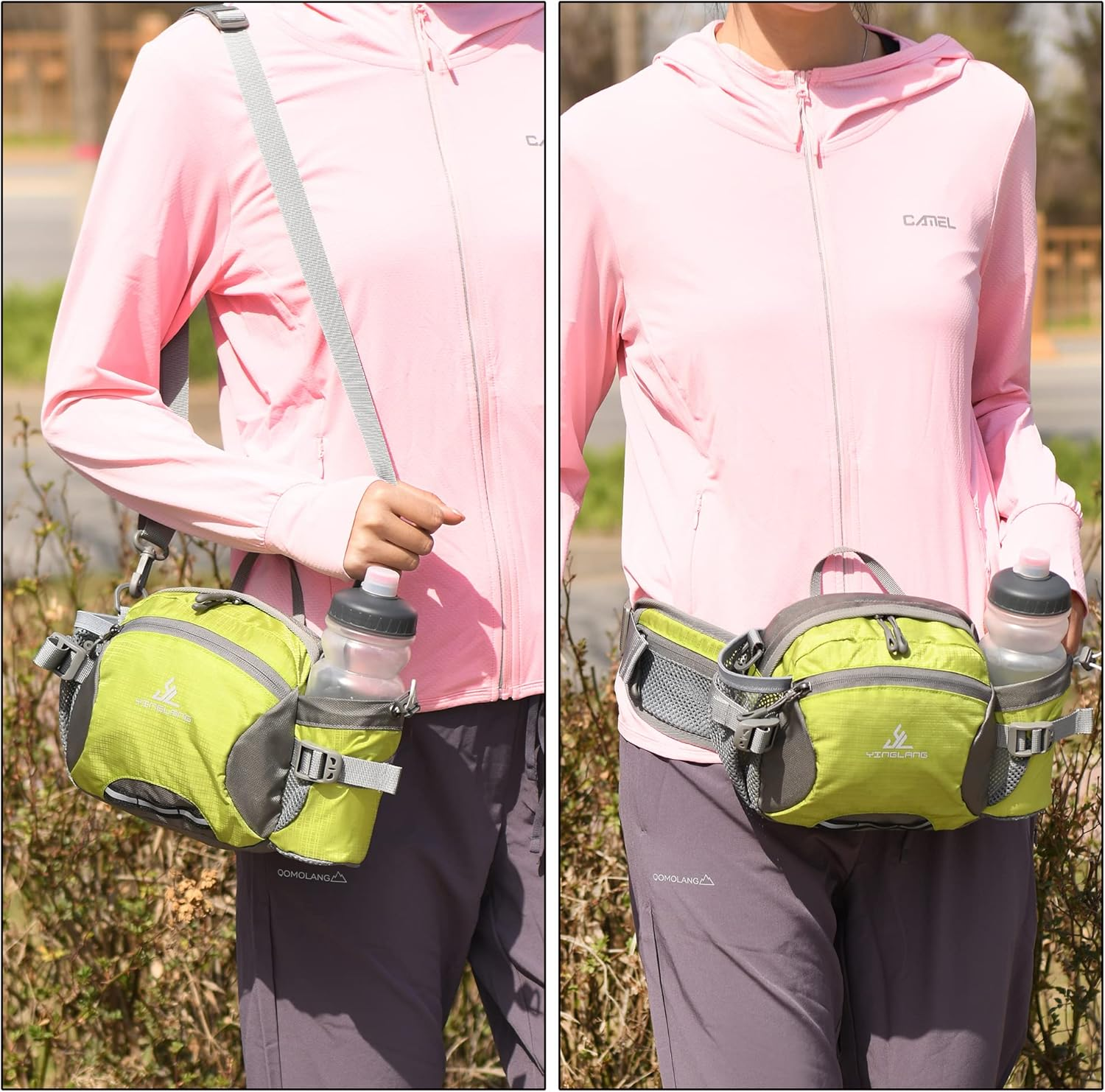 Water Resistant Bum Bag with Water Bottle Holder and Multi-Pockets, Large Capacity Waist Fanny Pack Bumbag for Dog Walking Hiking Travel Sports Women Men, Green, L - Blue image number 3