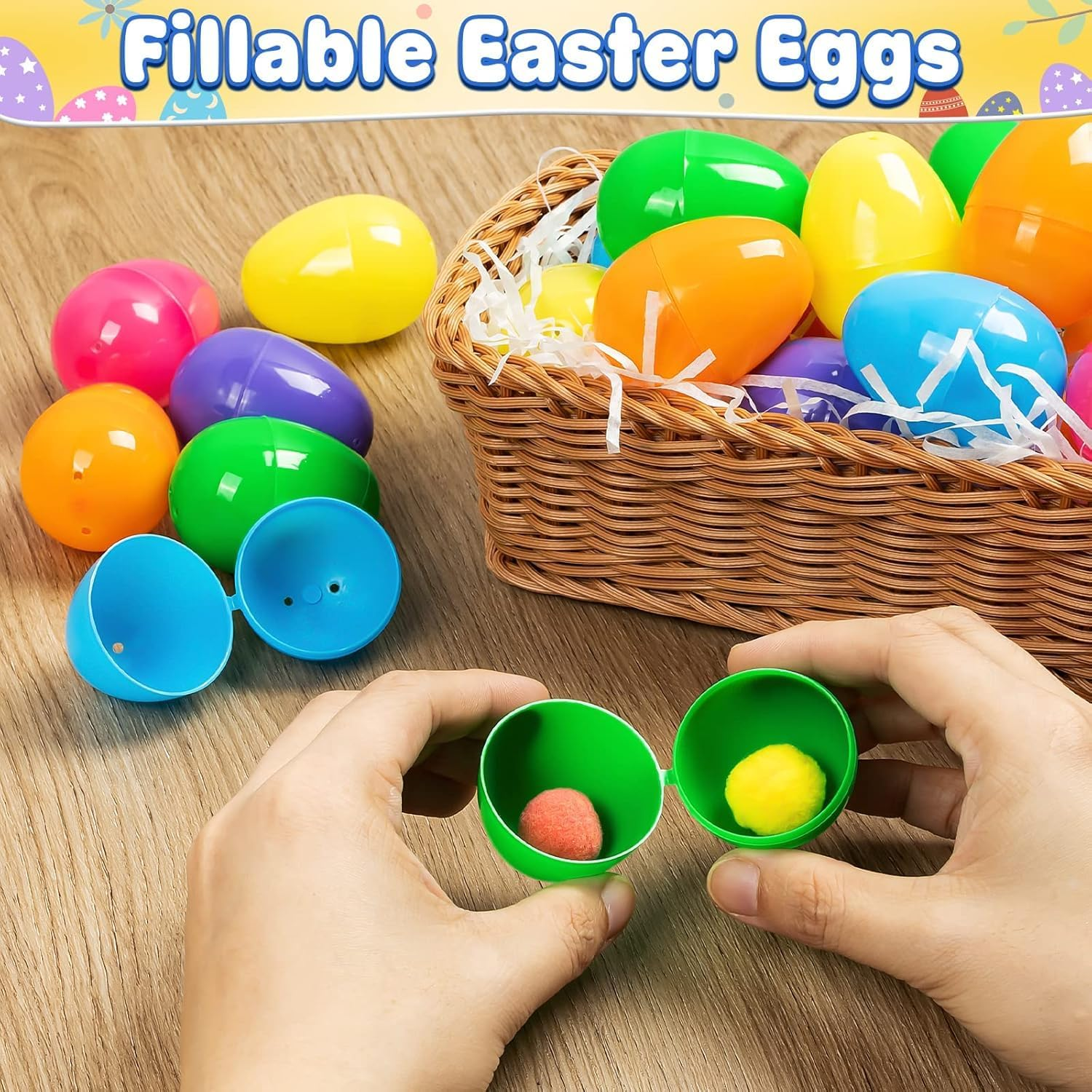 Fillable Easter Eggs, Fyvadio Empty Plastic Fillable Eggs Plastic Bright Easter Egg Assortment 48 Pcs Perfect for Easter Egg Hunt/Surprise Egg/Easter Hunt Accessories