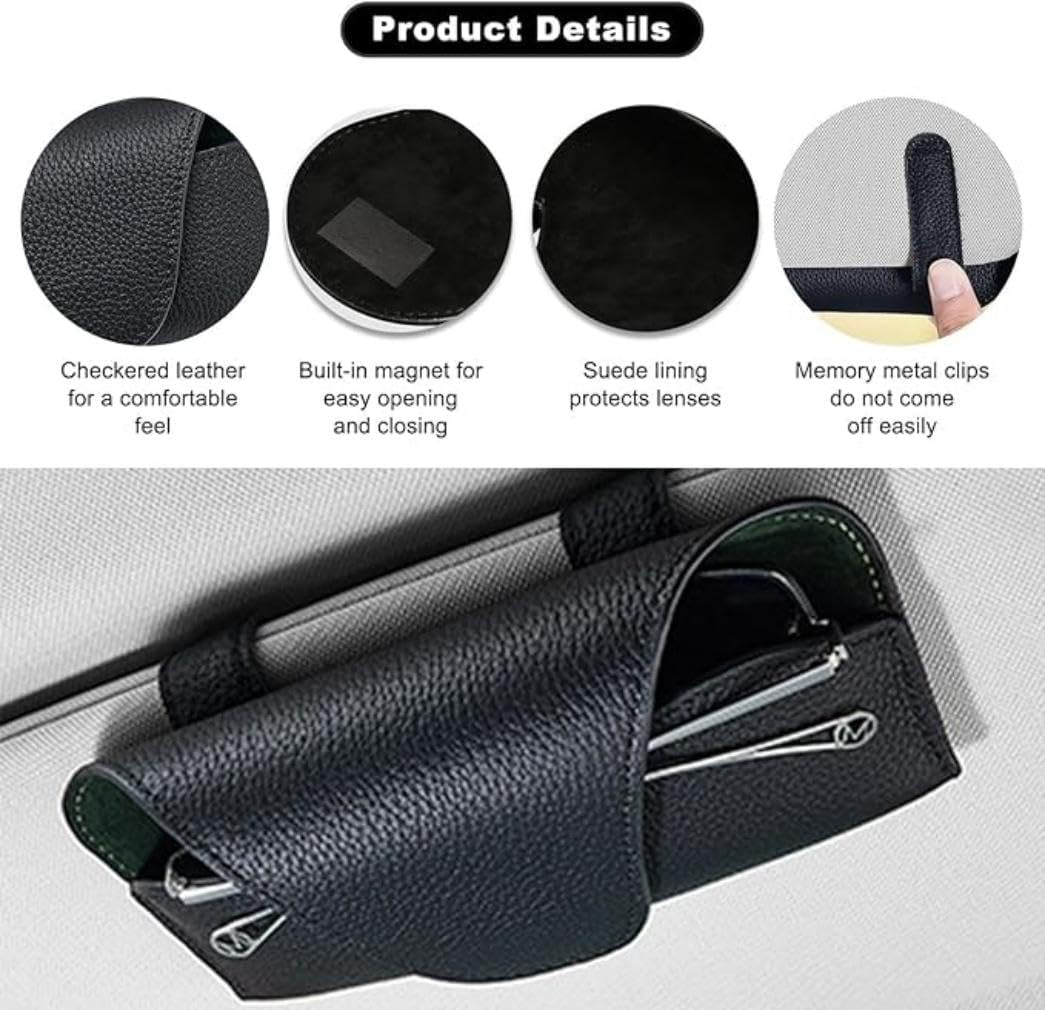 Sunglass Holder for Car Visor,Soft Leather Glasses Case Car Sunglass Holder Clip,Universal Car Interior Accessories Visor Sunglasses Holder Clip for Car Truck SUV