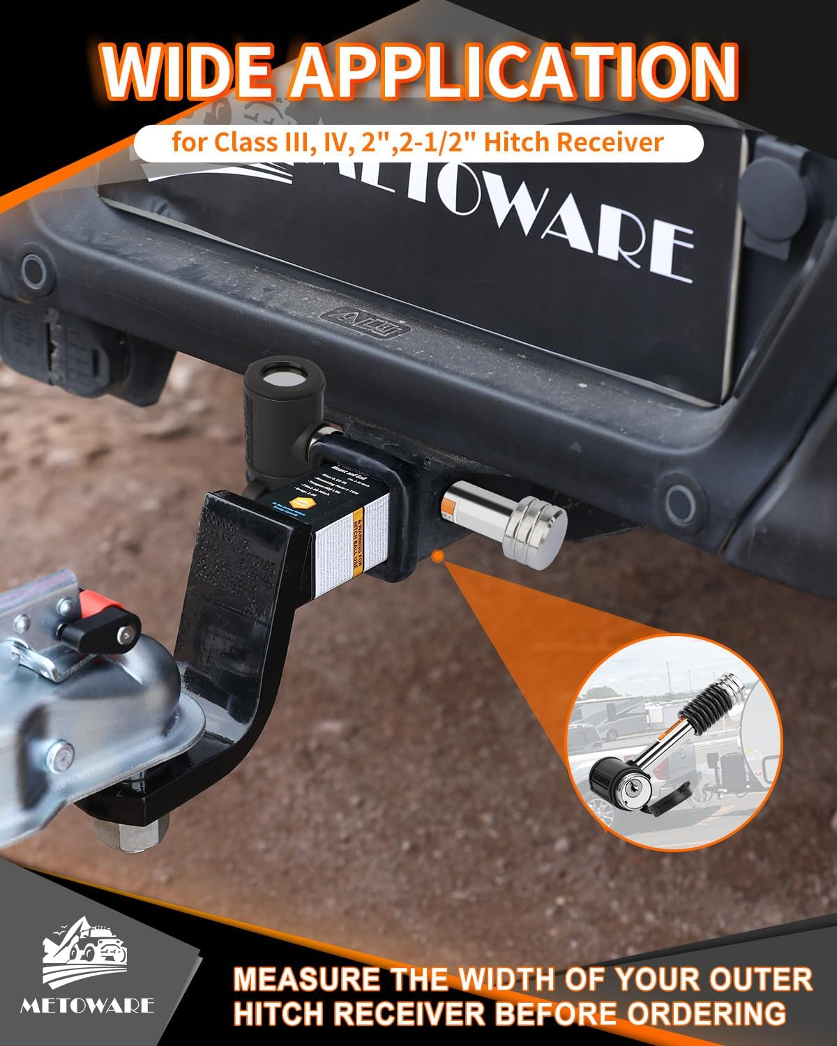 METOWARE Swivel Head Trailer Hitch Receiver Lock, 5/8" Diameter Pin Lock, Fits 2" or 2-1/2" Receiver (1 Pack) image number 6