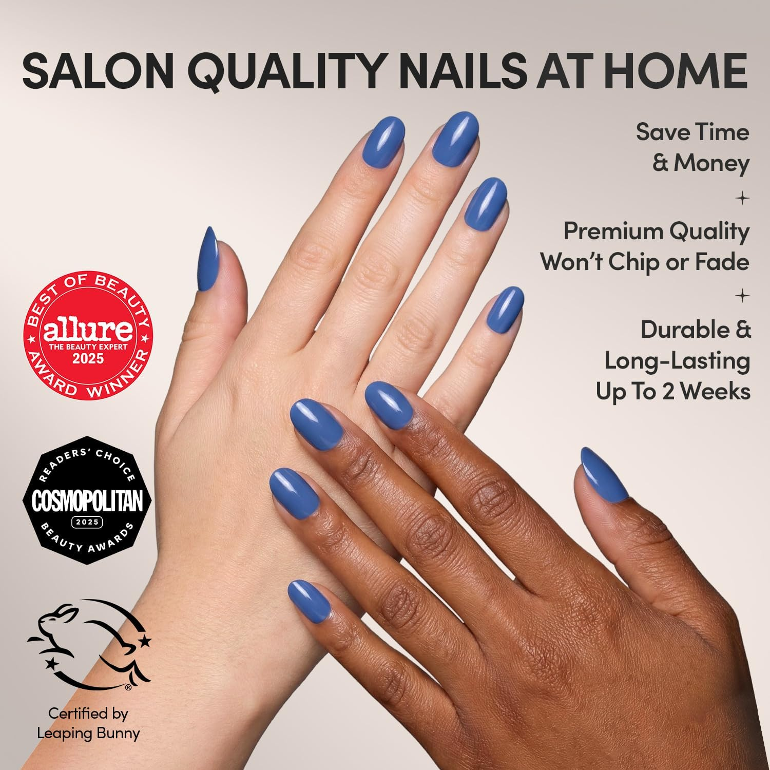 Glamnetic Press on Nails - Regal Blue | Opaque Dark, Moody Blue Short round False Nails, Reusable Stick on Fake Nails with Glue | Salon Quality | 12 Sizes - 30 Nail Kit - 4-Cobalt Blue image number 5