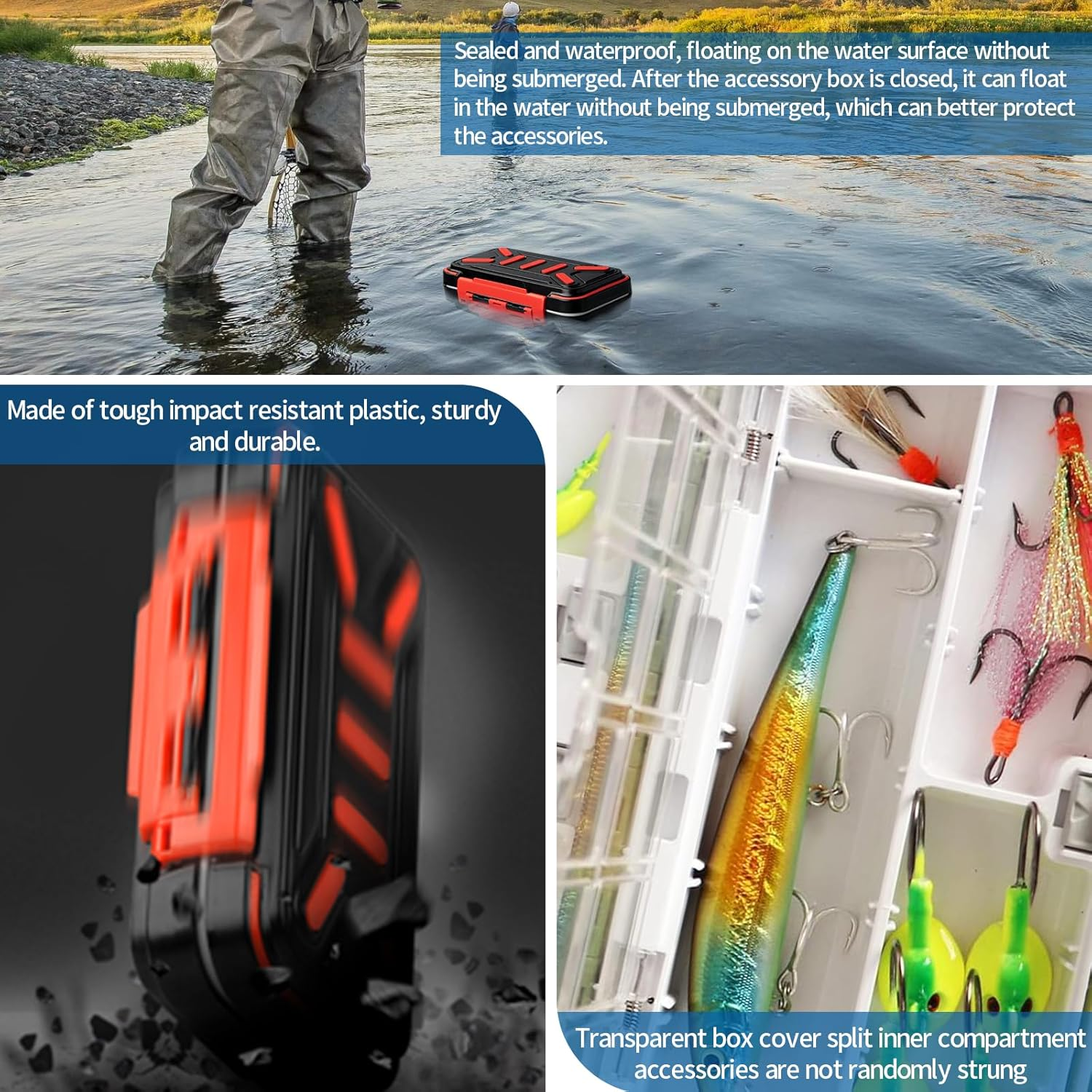 BK Waterproof Mini Fishing Lure Boxes with Adjustable Dividers, Portable Fishing Organizer Case, Small Tackle Storage Boxes for Hooks, Lures, Accessories