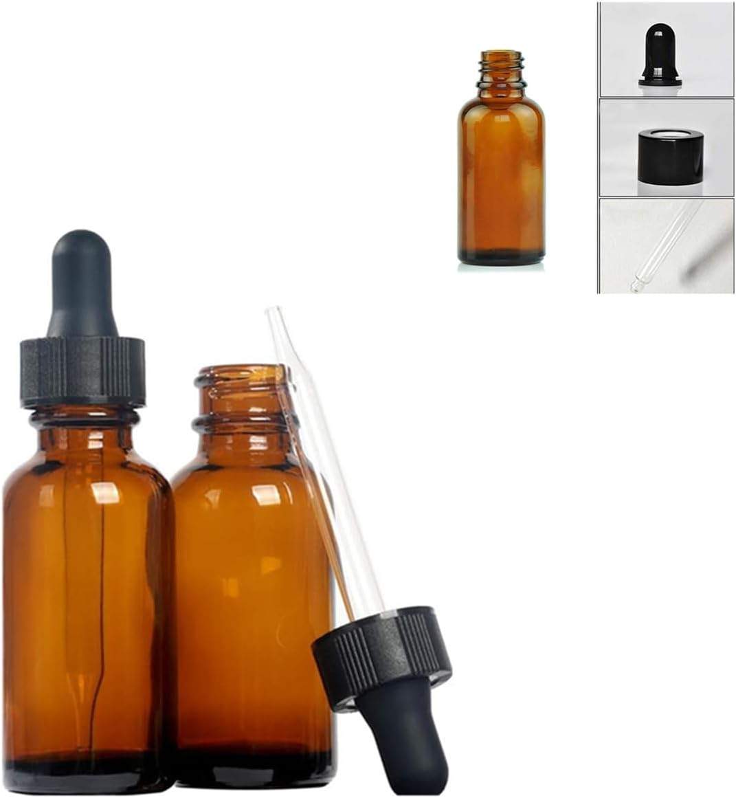 2 Pcs Amber round Reusable 30 Ml with Droppers Glass Bottles, Bottles for Essential Oil Blends, Perfumes, Aromatherapy and Chemistry Lab image number 5