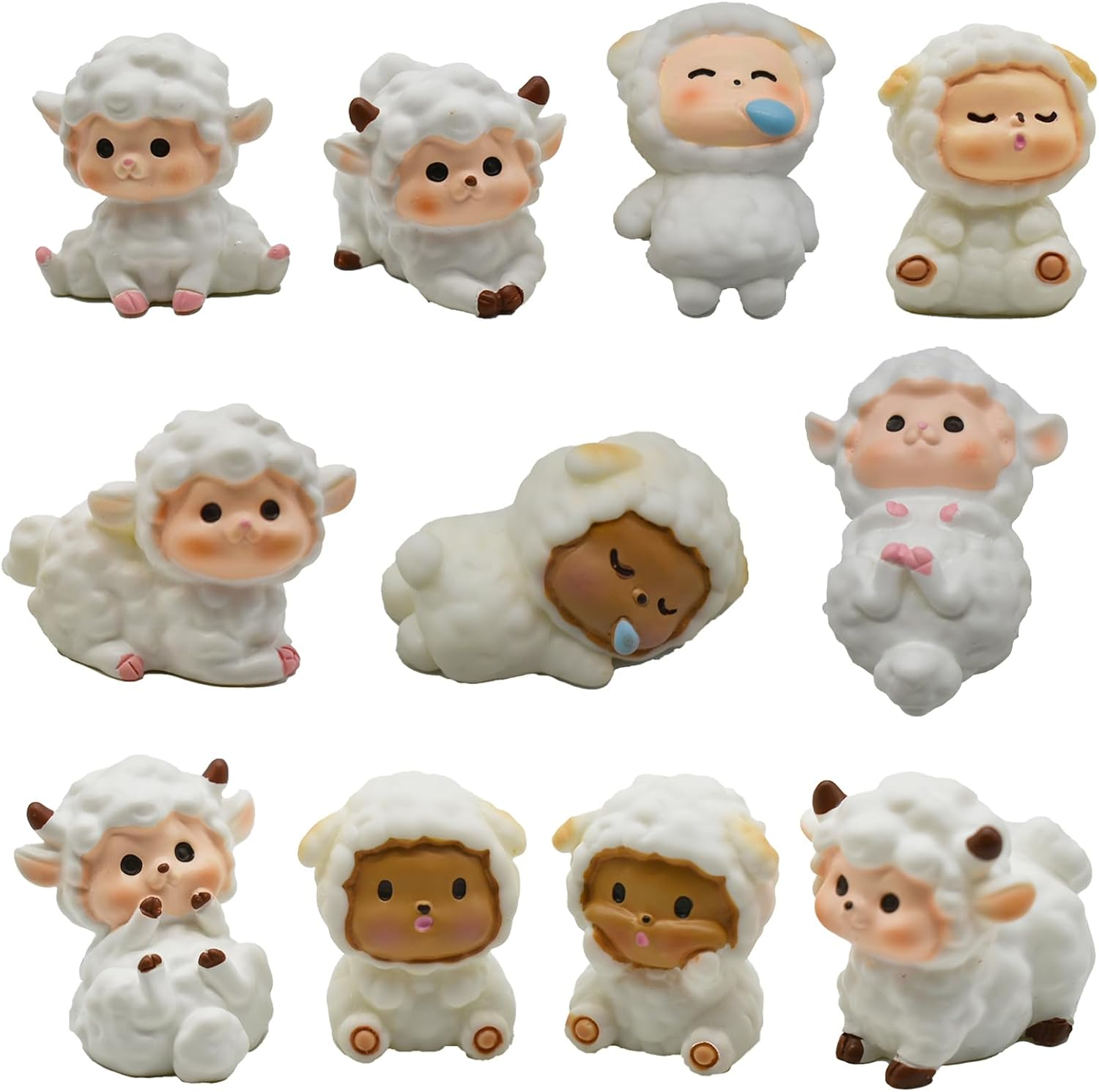 Pinenjoy 11Pcs Cute Miniature Sheep Figurines Mini Fairy Garden Sheep Ornament Resin Lamb Cake Toppers for DIY Terrarium Micro Landscape Bonsai Craft Birthday Party Gift