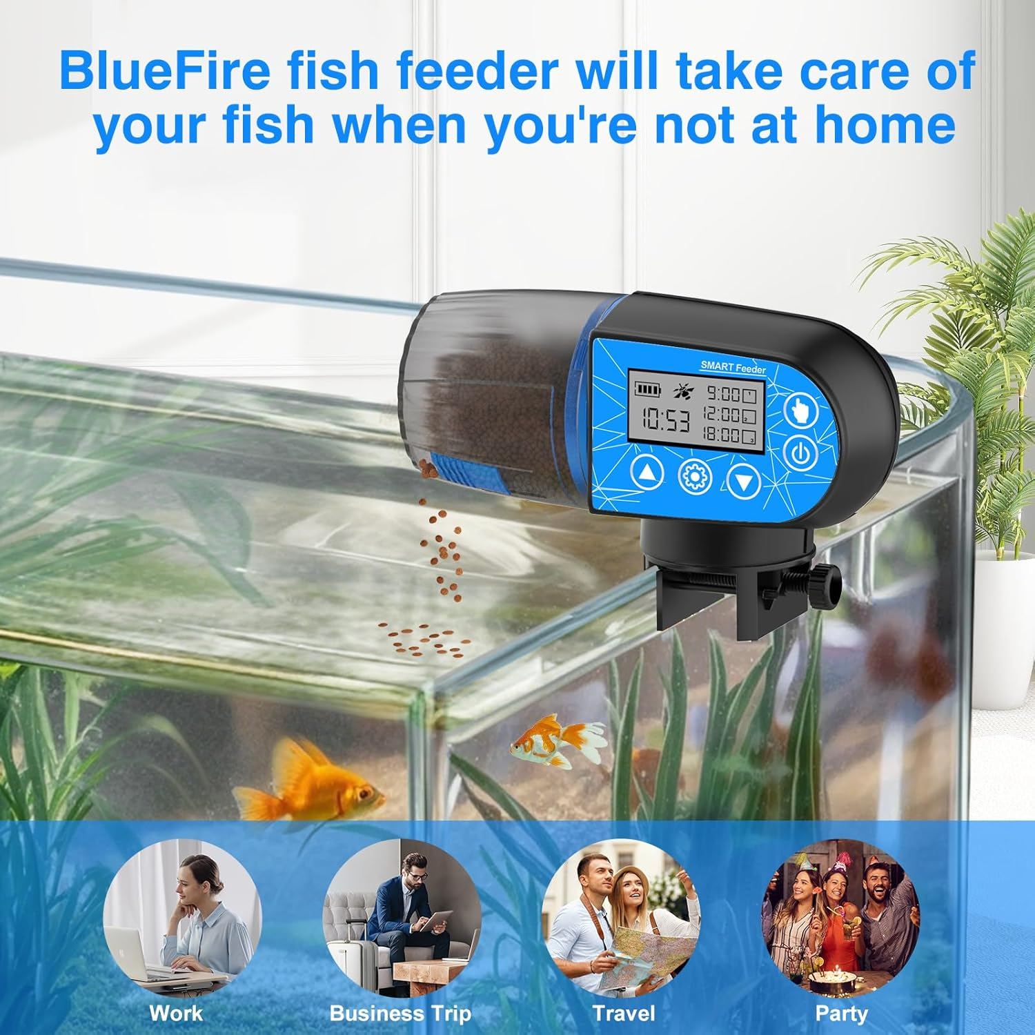 Automatic Fish Feeder, Beedove Fish Feeder with Timer, Moisture-Proof Fish Food Dispenser with LCD Display, Large Capacity Auto Fish Feeder Turtle Feeder for Small Tank, Big Aquariums, Pond (Blue) image number 4