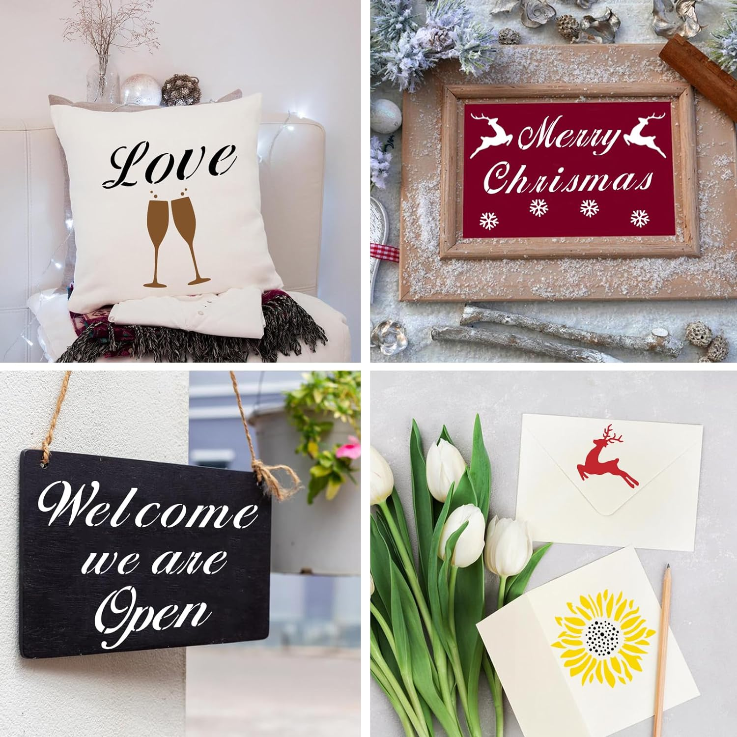 BAMIDELE Letter Stencils for Painting on Wood, 50 Pcs Calligraphy Alphabet Drawing Templates with Numbers, Signs, Flowers, Reusable Cursive Plastic Art Craft Stencils image number 4