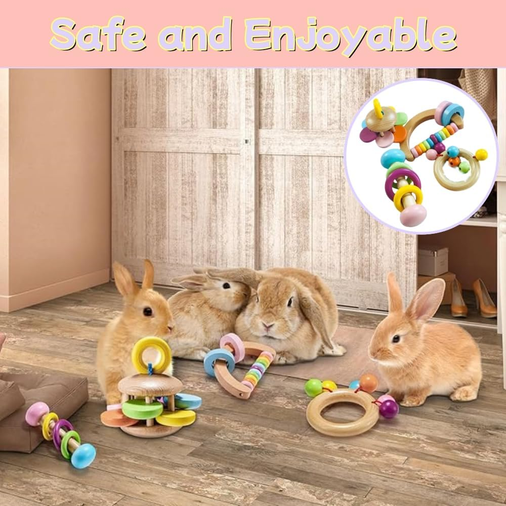 4 Pcs Wooden Bunny Toys,Safe Rabbit Toys, Bite-Resistant Guinea Pigs Toys,Boredom Break Toys for Chinchillas Hamsters Small Animals Playing Teeth Grinding Indoor Outdoor image number 2