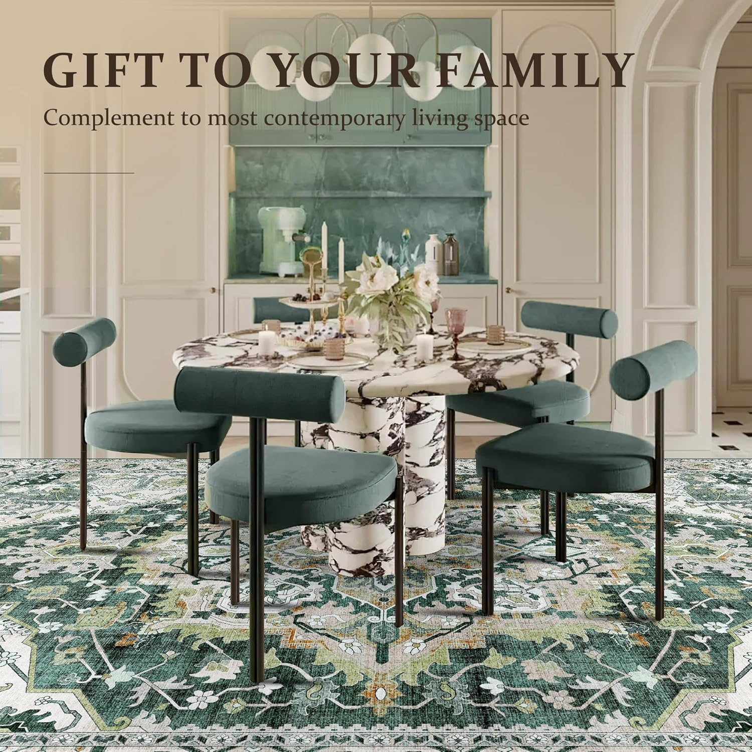 Youzi Vintage Area Rugs 200X300 for Livingroom, Machine Washable Rug with Anti-Slip Botton Shortpile Carpet Large Soft Rugs for Bedroom Kitchen Floor Living Room Indoor Home Decor(200X300Cm,Green) image number 3