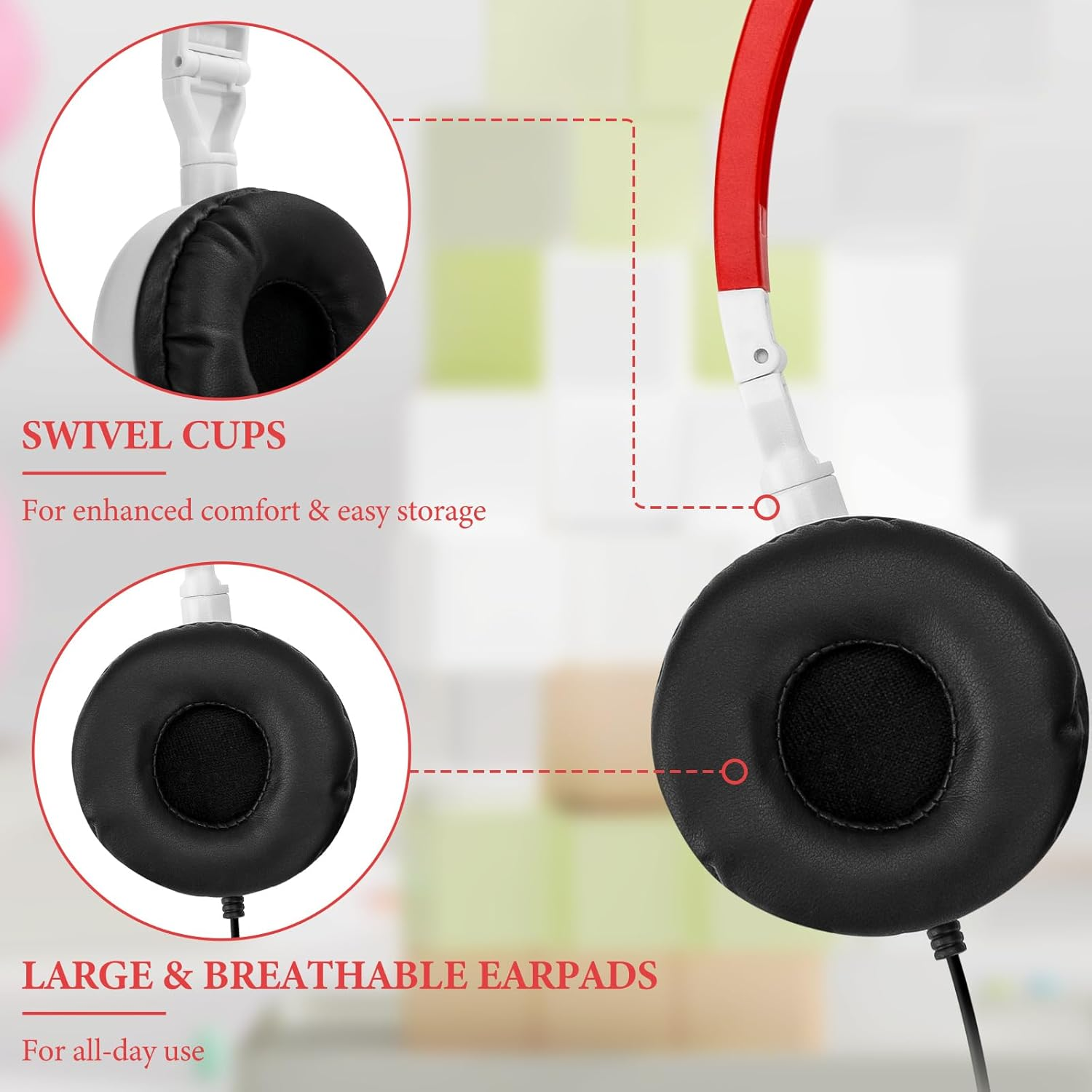 Geekria 12 Pack Wired Headphones for Classroom, Adjustable On-Ear Headphones, Kids Children Headset for Schools, Student, Libraries, Computer Lab, Testing Centers (Bulk Pack) image number 3