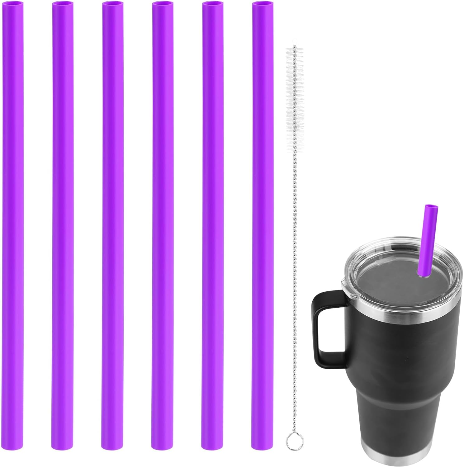 6Pcs Reusable Replacement Straws for Yeti Rambler 25/26/35Oz Straw Cup, Plastic Drinking Straws for Stanley for Simple Modern 30 Oz Tumbler with Straw Brush Water Bottle Accessories Parts (Purple) image number 3