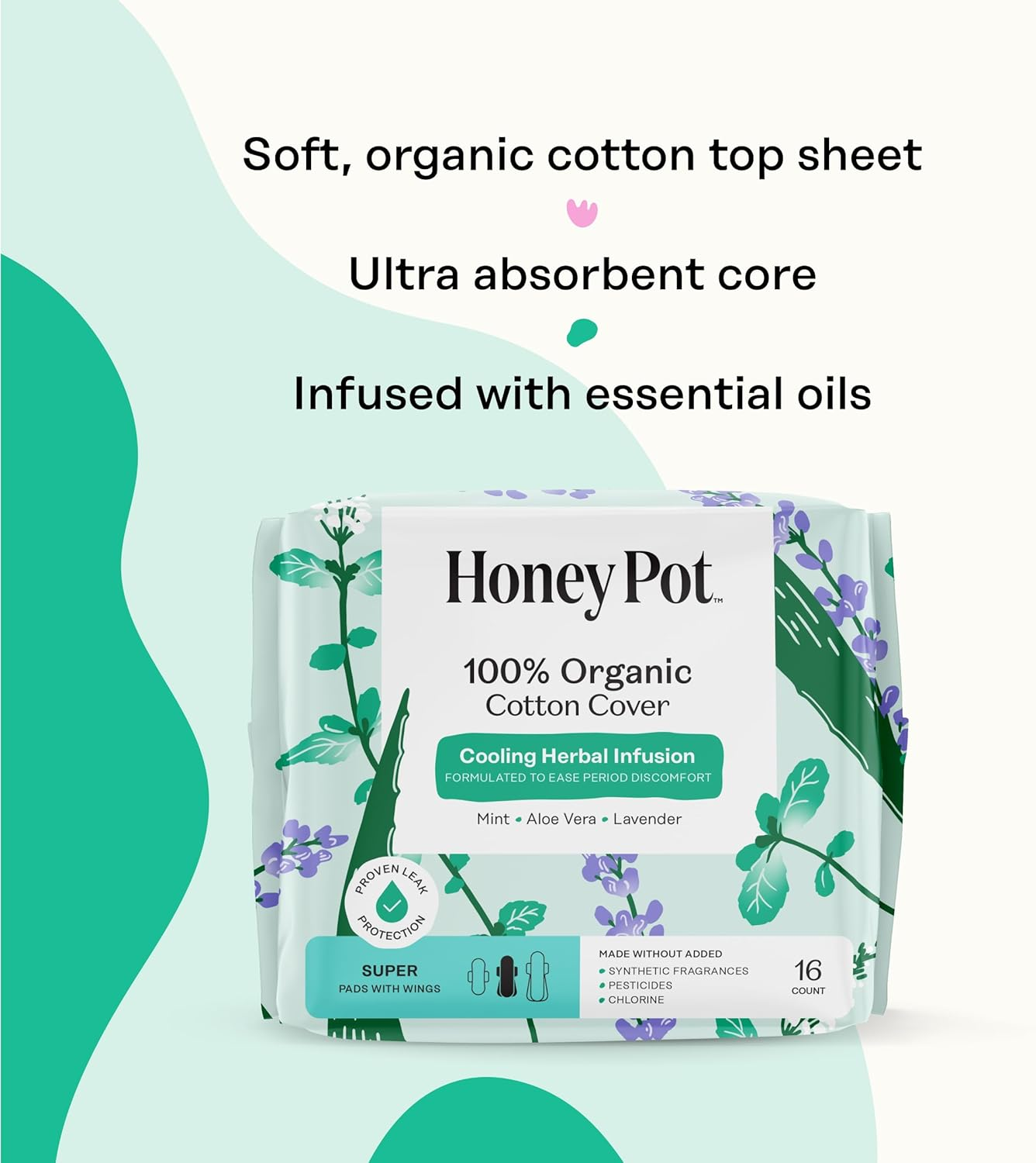 The Honey Pot Company - Herbal-Infused Menstrual Pads with Wings Super - 16 Pad(S) image number 2