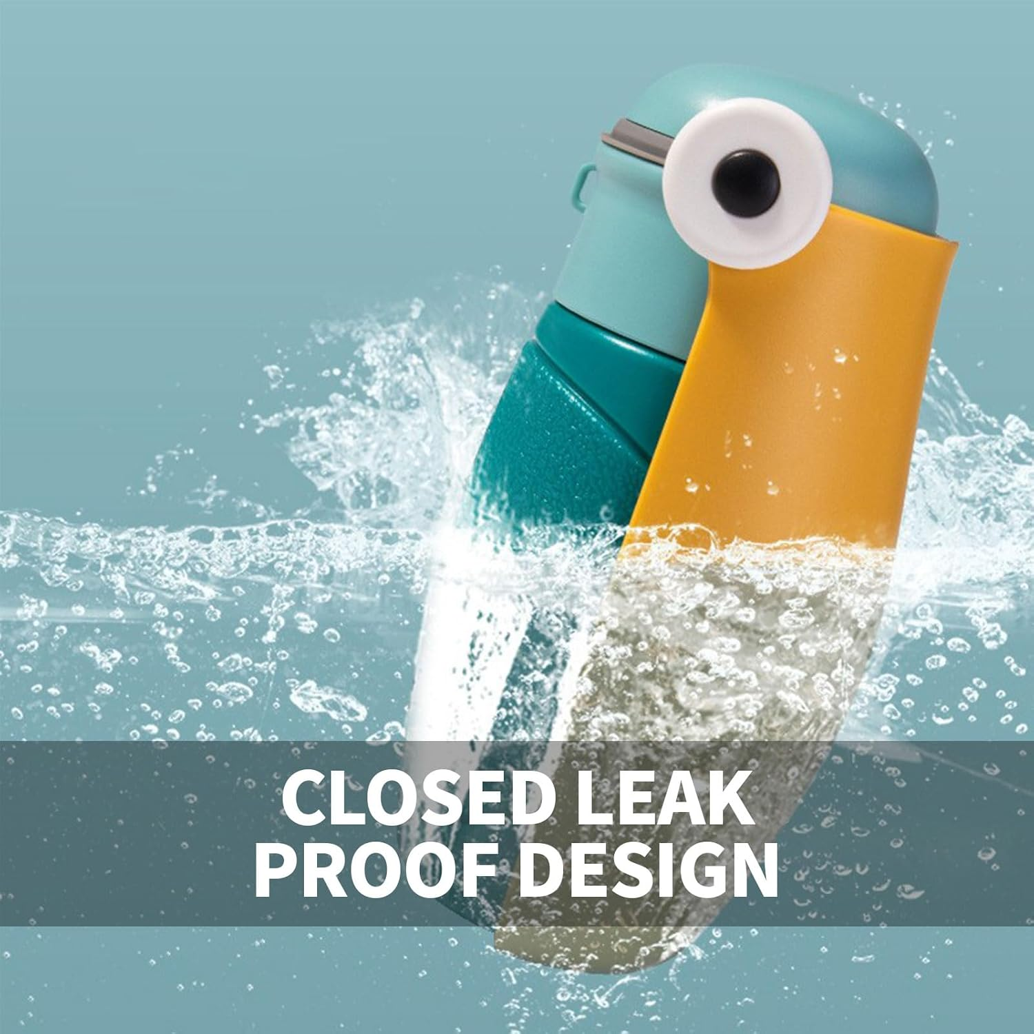 VCCLFSIA Portable Dog Water Bottle, 2025 New Upgraded Leak Proof Dog Travel Water Bottle Dispenser, Puppy Travel Bowl for Dogs Cats Puppies Kittens (Blue & Yellow, 480ML) image number 2