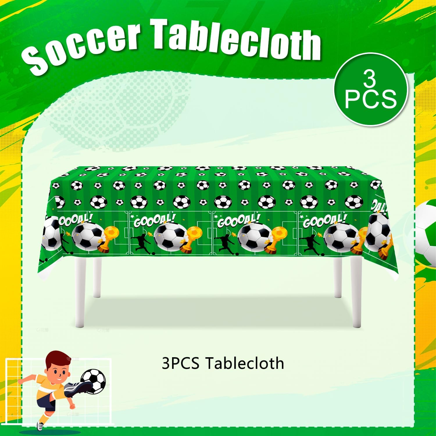 Soccer Tablecloth, 3 Pcs Soccer Party Tablecloth Set - Soccerball Party Tablecloth, Soccerball Table Covers Theme Table Cloth, for Party Birthday Decorations image number 4