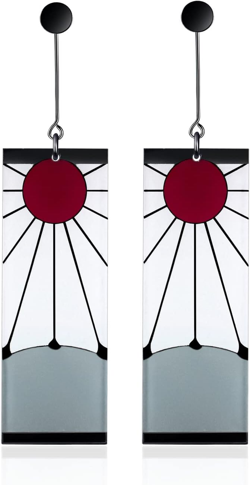 925 Sterling Silver Tanjiro Earrings,Anime Demon Slayer Cosplay Tanjiro Black Earrings Ear Clip Kimetsu No Yaiba Hanafuda Halloween for Men Women Earrings