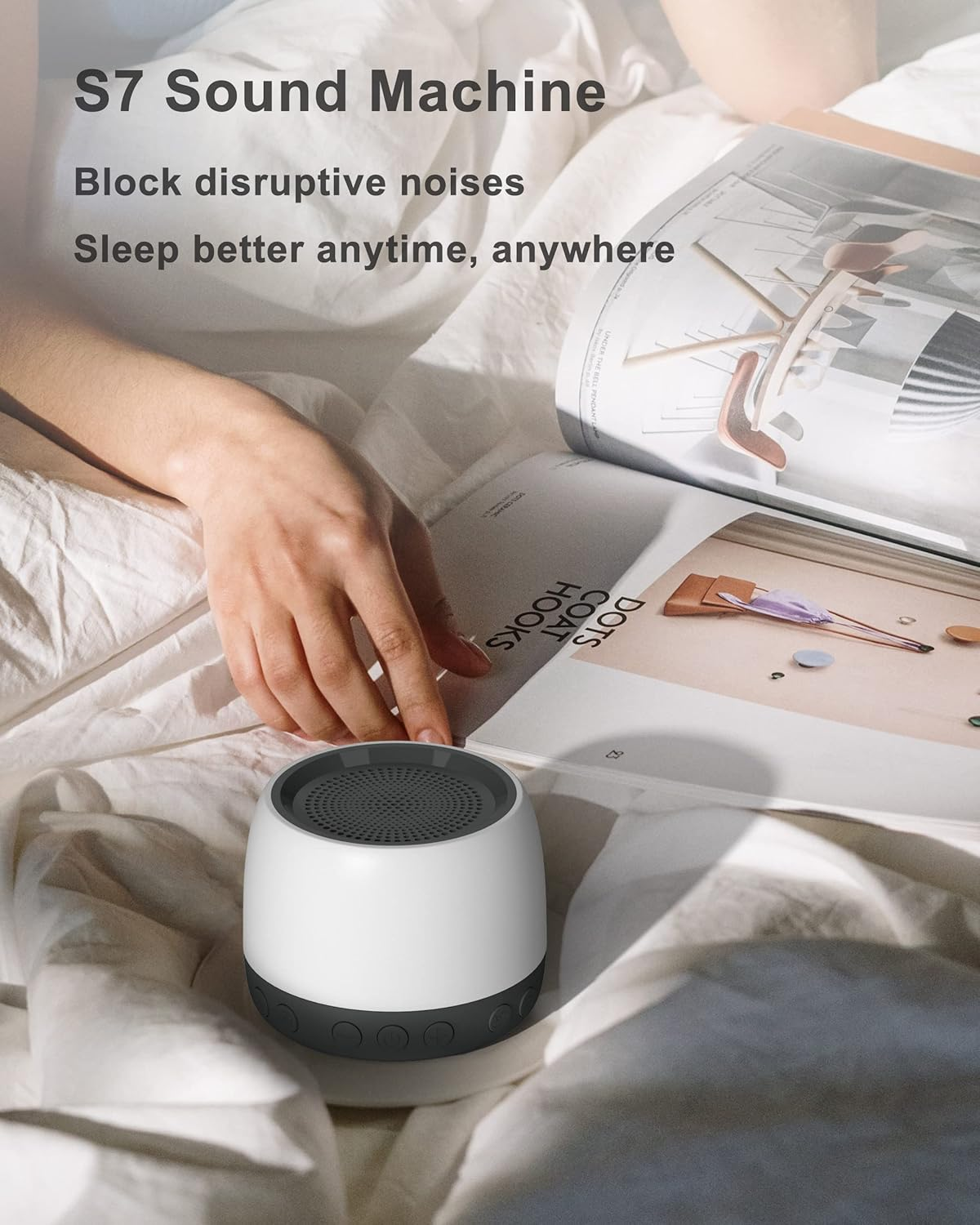 Elesories White Noise Machine, Sound Machine With13 Non Looping Natural Soothing Sounds for Adults Baby Sleeping, Also Be Used as a Multifunctional Speaker for Home, Office Privacy | Nursery | Travel image number 6