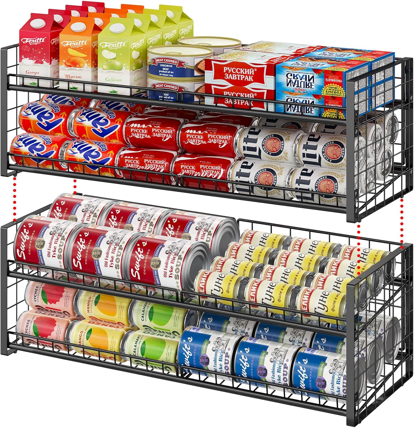 3 Tier Stackable Can Rack Organizer for Pantry Shelf, Adjustable Extra-Long Can Holder for Kitchen Storage, Sturdy Standing Rolling Can Dispenser for Canned Food Goods Drink Soup up to 96, Black image number 4