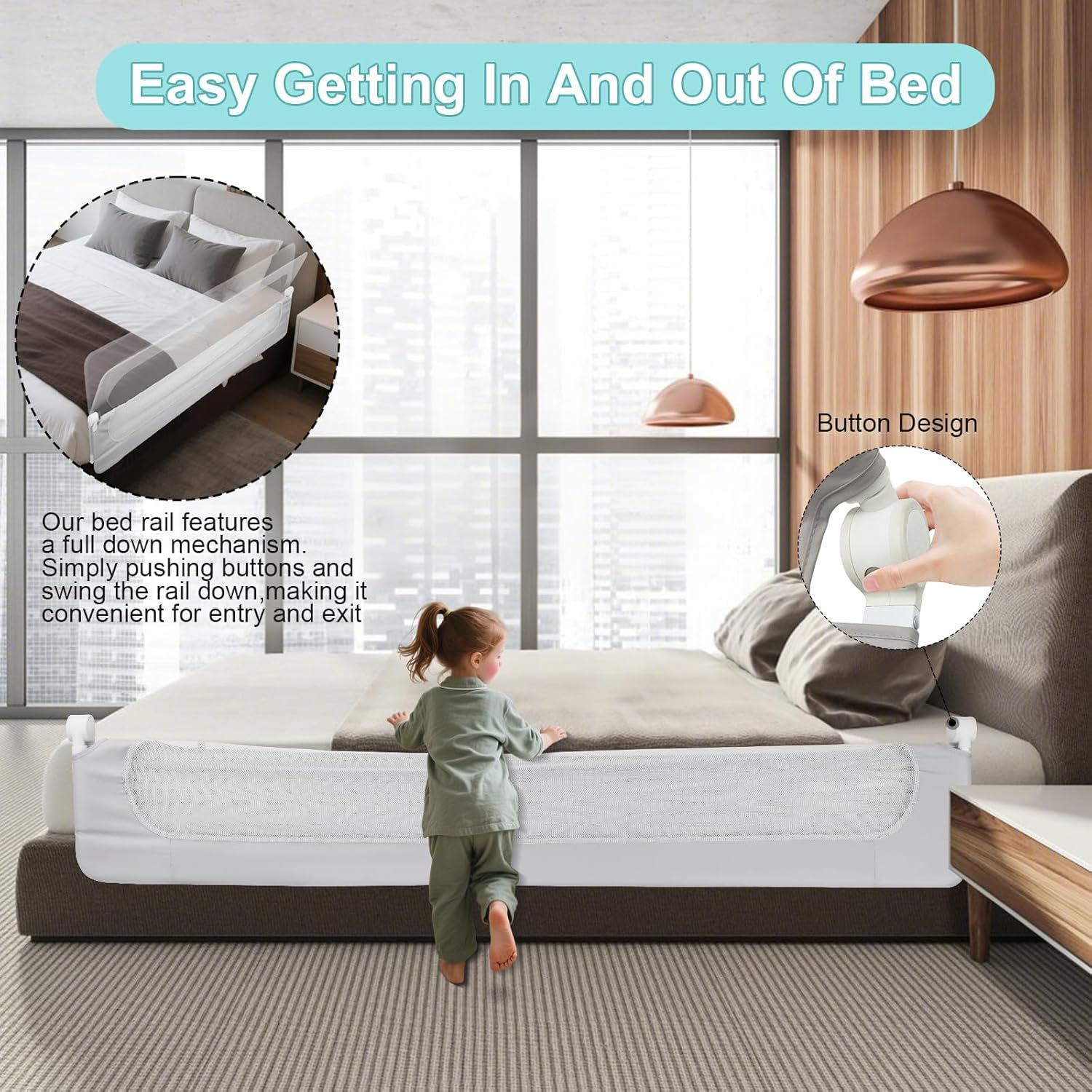 Omebel Toddler Bed Rail, 180Cm/200Cm Extra Long Baby Kids Bed Rail Guard Height Adjustable Folding, Safe Bed Side Rail for Queen, Full Size, Twin, King Size, Foldable & Button-Release Design image number 1