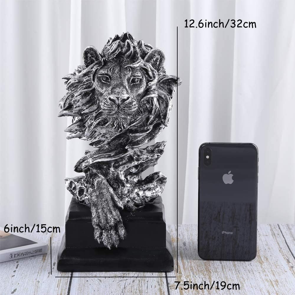 H&W Sandstone Lion - the King of Beasts - Statue Decoration for Home/Study/Living Room, Great Collectible Figurines, Best the Man, Silver Color (HH17-D3)&hellip; image number 6
