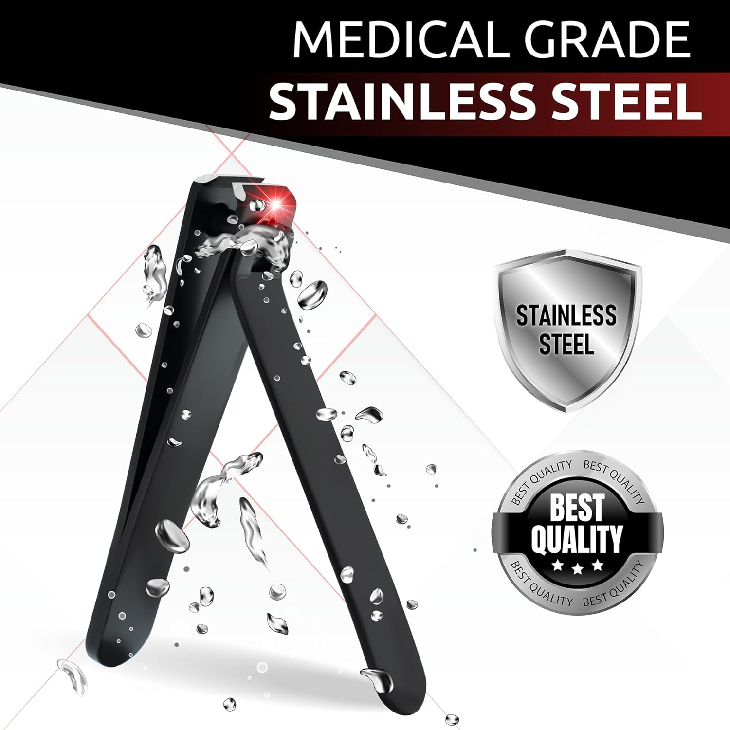 Nail Clippers for Men & Women &ndash; Ultra Sharp Stainless Steel Fingernail Clipper & Toenail Clippers with Curved & Straight Blades Toe Professional Nail Cutter Kit with Tin Case for Travel (Black) - Black image number 4