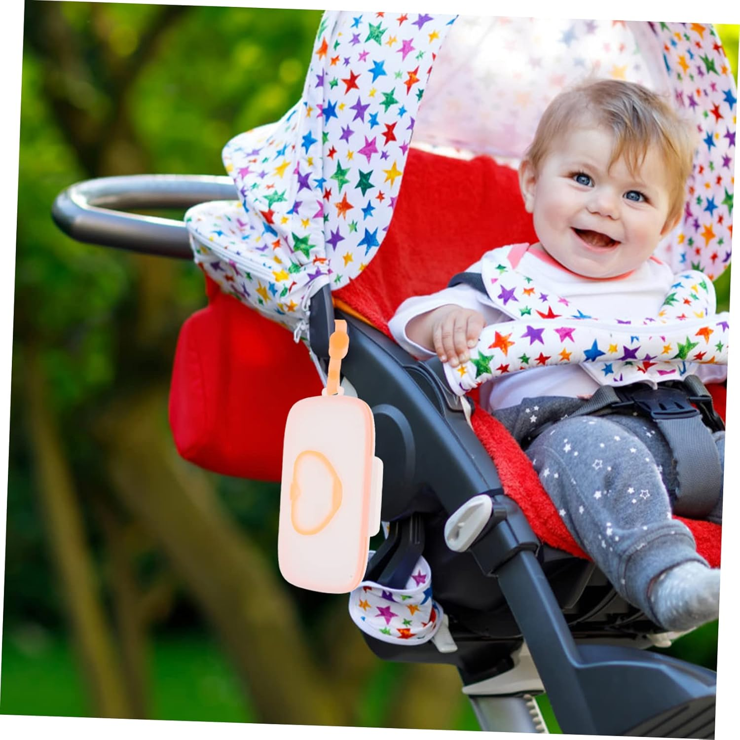 Portable Baby Wet Tissue Box Hanging Case Lid, White and Orange Infant Wipes Holder for Outdoor Travel and Home Use image number 4