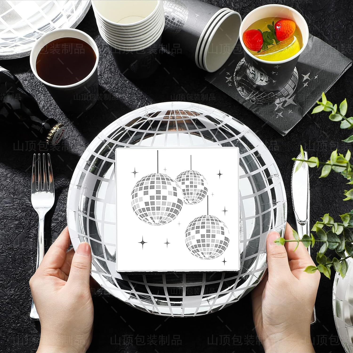 JDFHFGB 20 Pcs Disco Napkins,Disco Ball Napkins for 70S 80S Themed Party Supplies,Disposable Silver Napkins for Bachelorette Birthday Dance Party Decorations image number 1