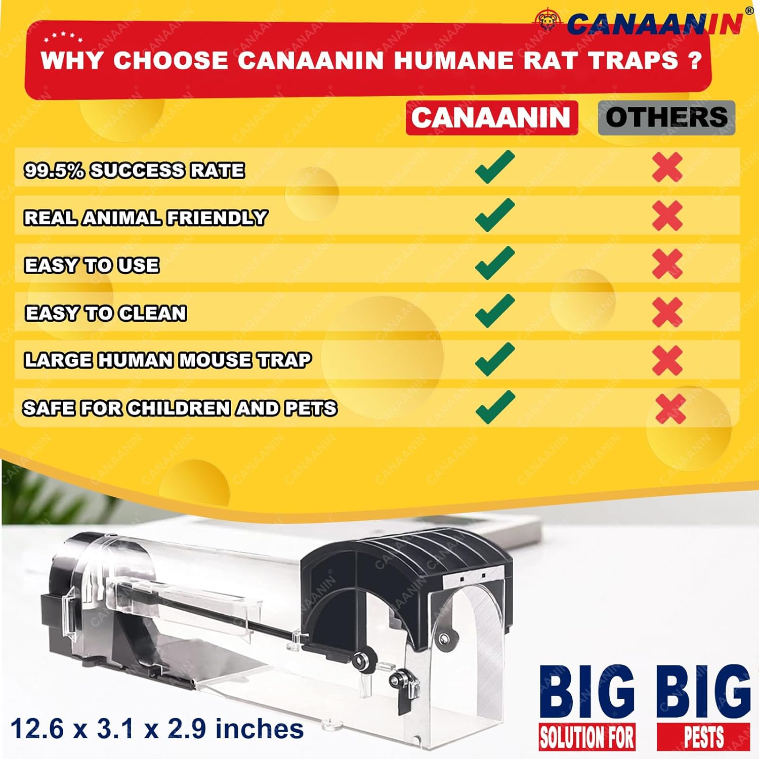 Mouse Trap Humane Cage Rat Trap for Indoor and Outdoor, Large Rodent Animal Mice Vole Chipmunk Hamsters Live Cage, Catch and Release (Black 1 Pack) image number 3