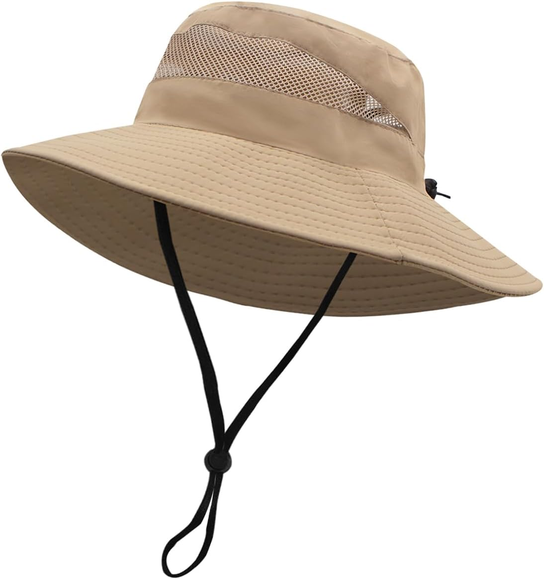 LJCZKA Wide Brim Sun Hat for Men Women,Unisex Waterproof Packable Bucket Hat with Chin Strap,Breathable Mesh Bucket Hat with Criss Cross Ponytail Hole