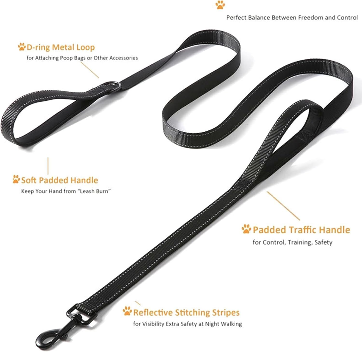CTOUUGRS Heavy Duty Dog Leash with 2 Handles and Padded Traffic Handle for Extra Control 6 Foot Long for Medium to Large Dogs Black 6Ft image number 4