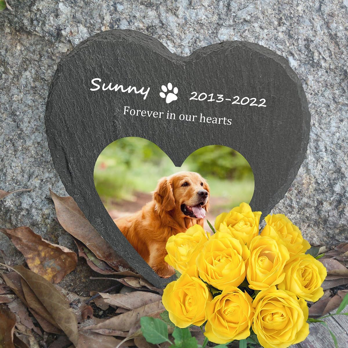 Animal Gravestone, Slate Memorial Stone, Gravestone Dog Cat, Memorial Plaque Gravestone, Animal Memorial Stone in Heart Shape, Diameter 20 Cm (Does Not Support Custom Patterns) image number 2