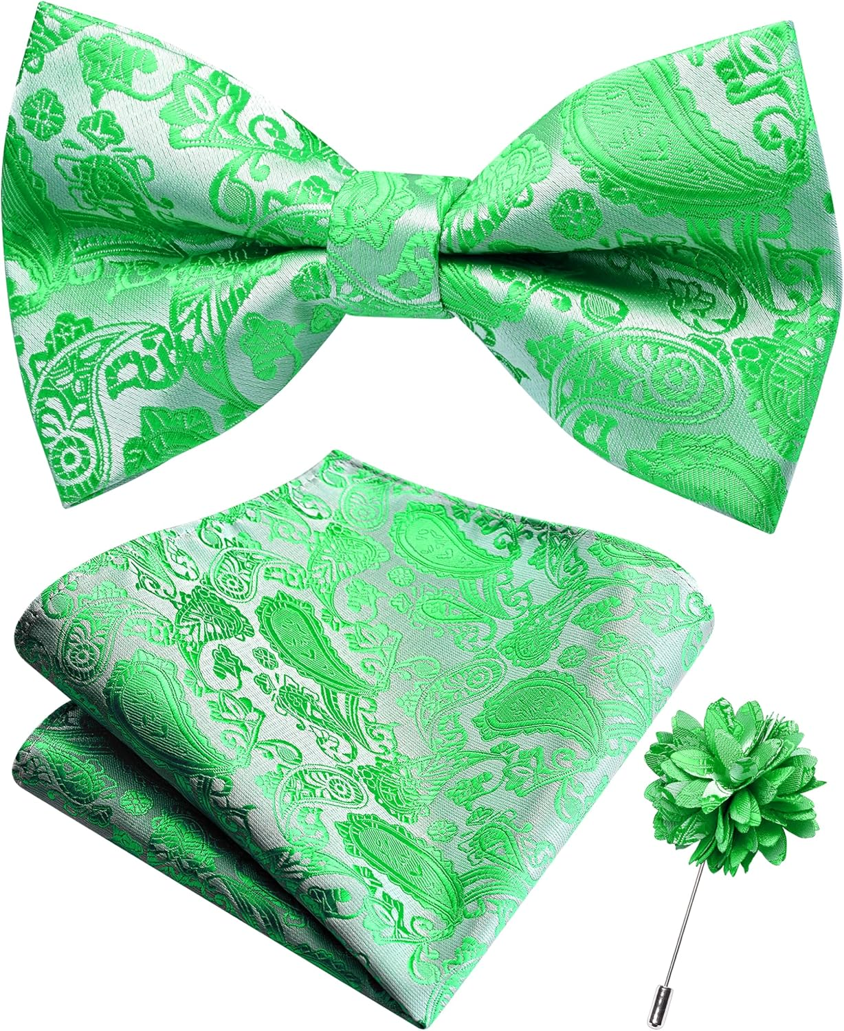 Branduce Paisley Pre-Tied Bow Tie and Pocket Square Lapel Pin Set for Men - Black Gold image number 5