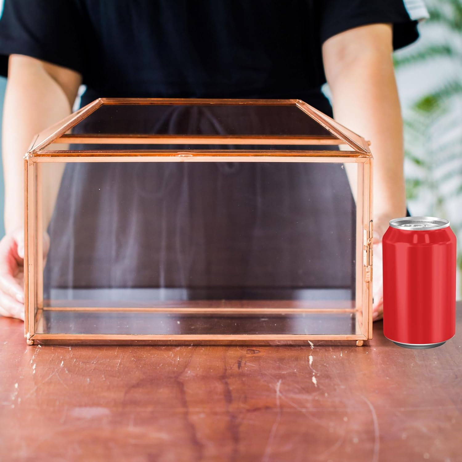 NCYP Wedding Cards Box with Slot and Lock, 12.6" X 5.9" X 9" Rose Gold Glass Envelope Card Holder for Birthday Party Reception, Decorative Terrarium (Glass Box Only) Slot Length 7.3 Inches image number 4