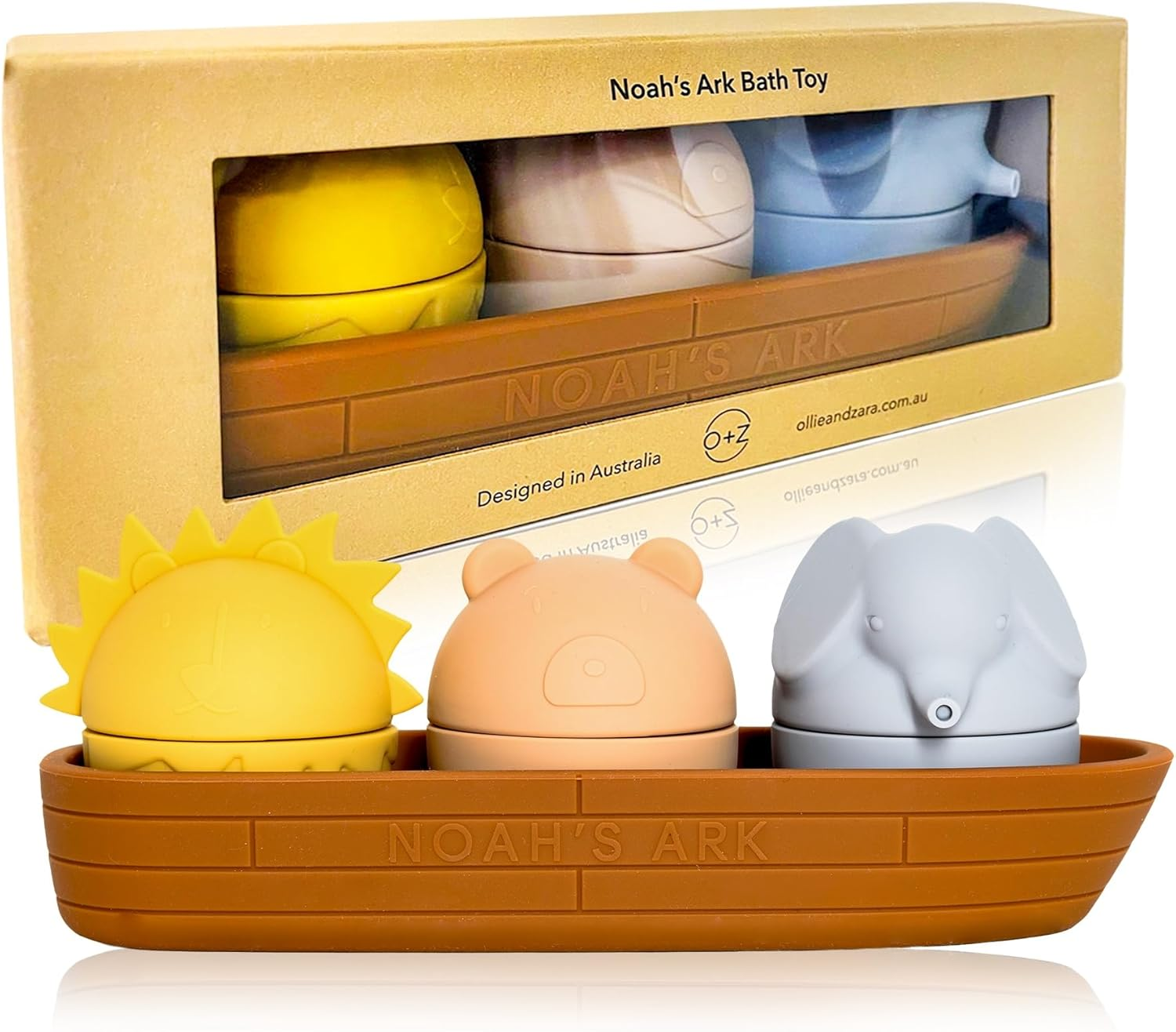Ollie+Zara Noah'S Ark Silicone Bath Toy Set - Mould Free - 4 Piece - Exclusive Design - Squirt Water and Open to Clean image number 4