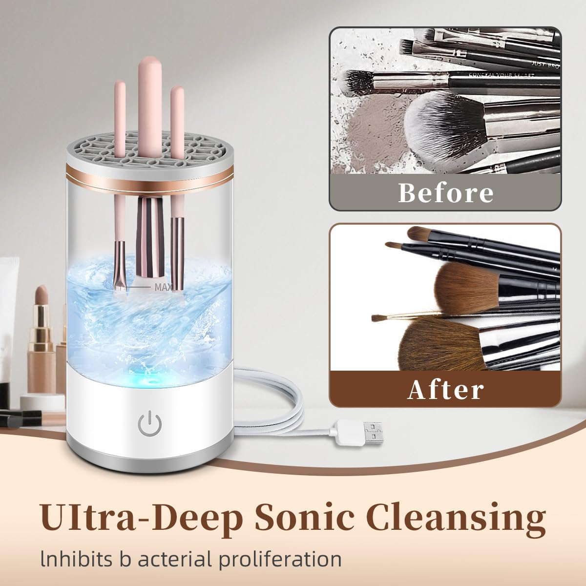 Doright Electric Makeup Brush Cleaner, USB Automatic Brush Cleaner Machine Deep Cleaning for All Size Brushes & Sponges Hand Free Make up Brush Cleaner Set image number 3