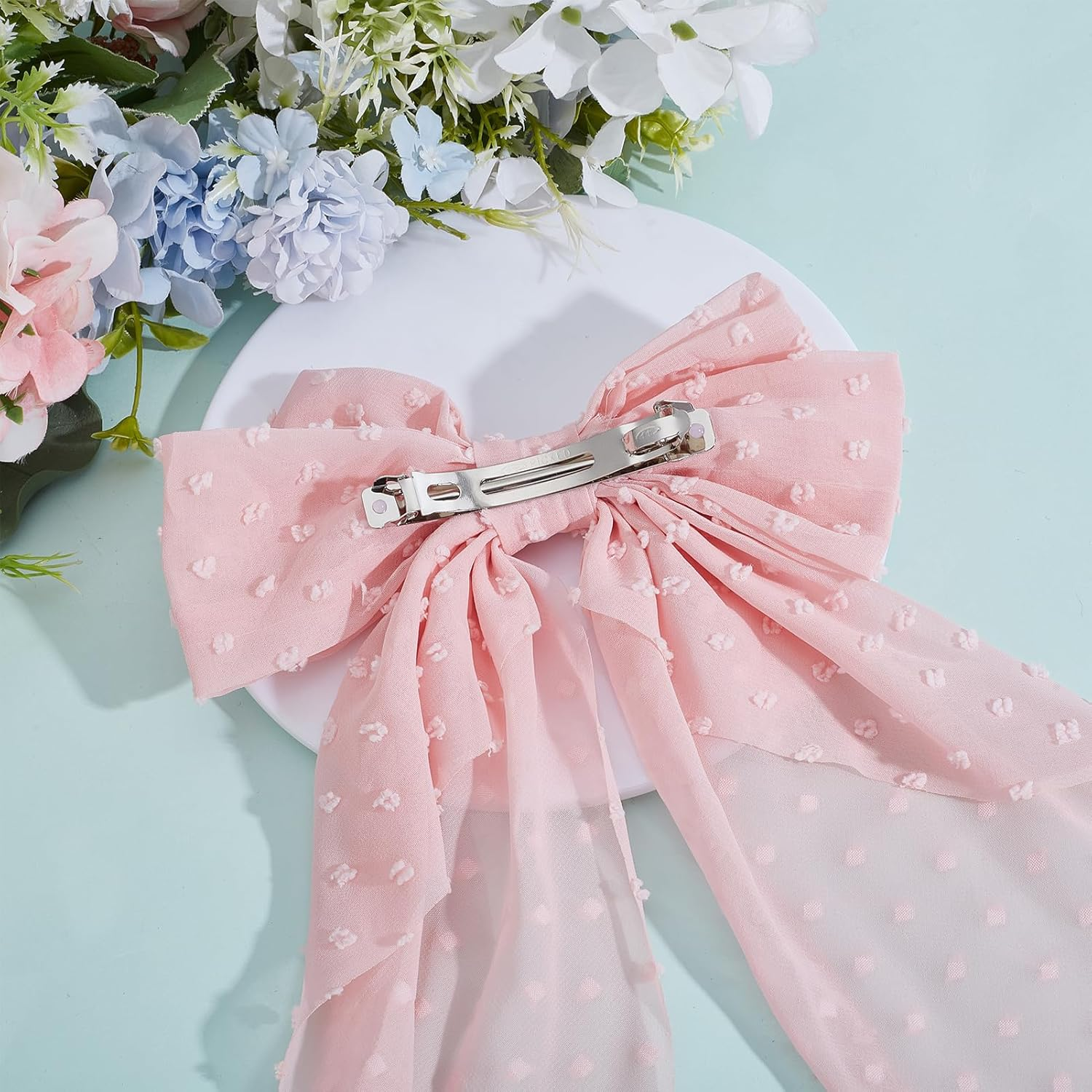 NICENEEDED 4PCS Large Hair Bows, Cute Oversized Ribbon Bows for Women in Beige Light Pink White Black, Hair Barrettes for Different Occasions