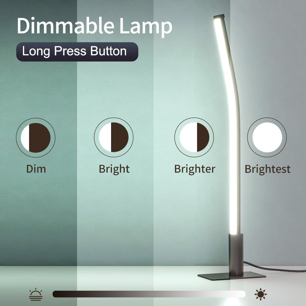 GEPROSMA Metal beside Lamp Table Lamp with Cable,Small Slim Desk Lamp Metal Base 44Cm,Modern Minimalist Design, Led Light for Bedroom Nightstand Living Room Home Office,3 Modes,Dimmable image number 4