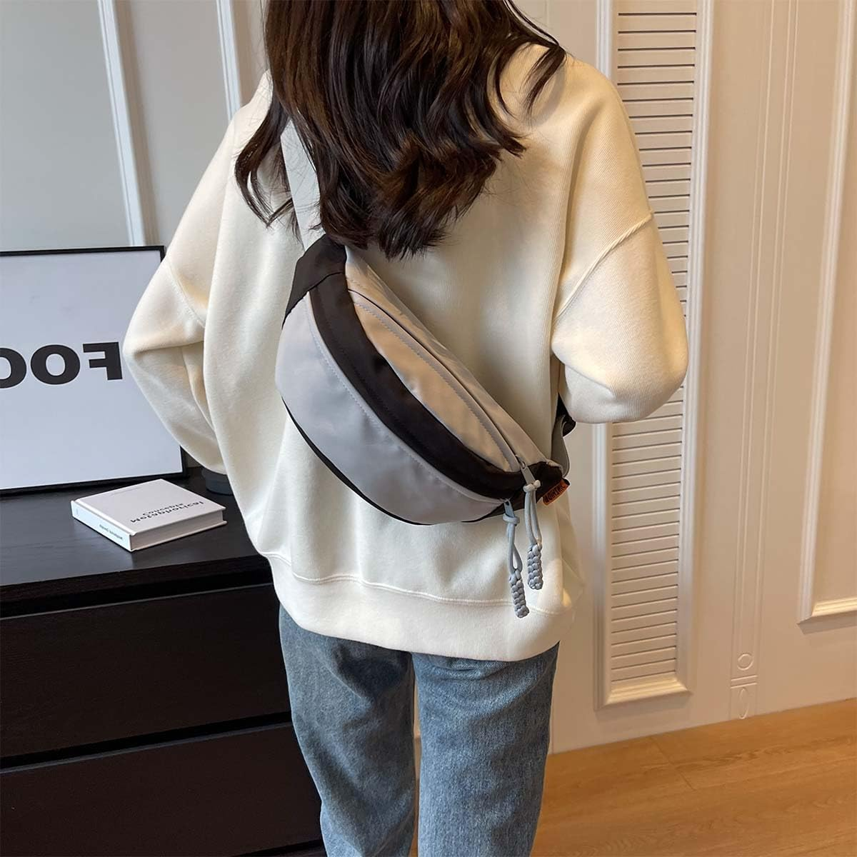 Men and Women'S Oxford Belt Bags Shoulder Bag with Adjustable Shoulder Strap and Zipper Pockets for School and Travel-Gray image number 1