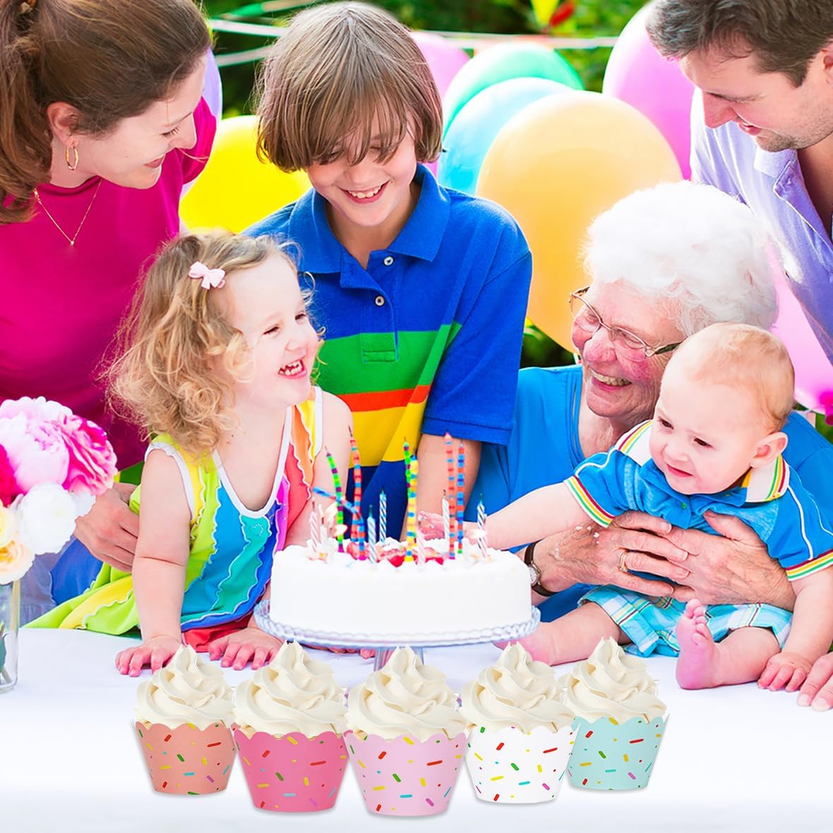 Whaline 36Pcs Colorful Donut Cupcake Wrappers Blue White Pink Sprinkles Icing Cupcake Liners Candyland Party Paper Baking Cup Decorative Cupcake Holders for Christmas Birthday Party Cake Decoration image number 5