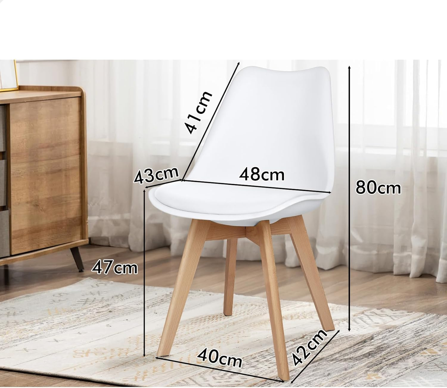 ALFORDSON Dining Chair Set of 4 PU Leather Upholstery with Wood Legs, 4X Kitchen Cafe Chairs with Ergonomic Backrest and Floor Protectors, 150Kg Capacity, White image number 1