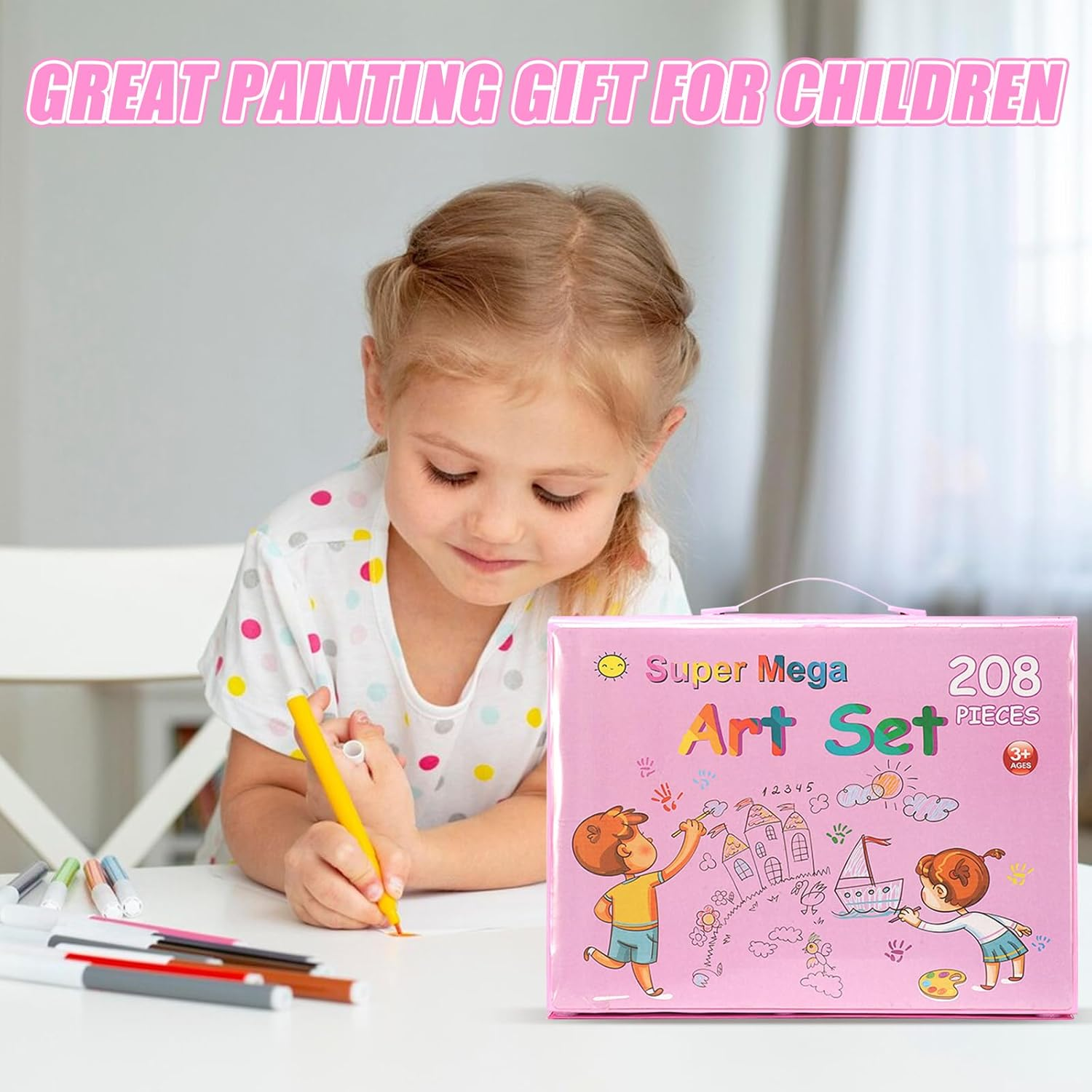 208-Piece Art Set with Easel - Complete Drawing Kit for Kids & Adults, Includes Oil Pastels, Crayons, Watercolour Pens, Coloured Pencils - Good Stationery for Kids Age 8-10 image number 1