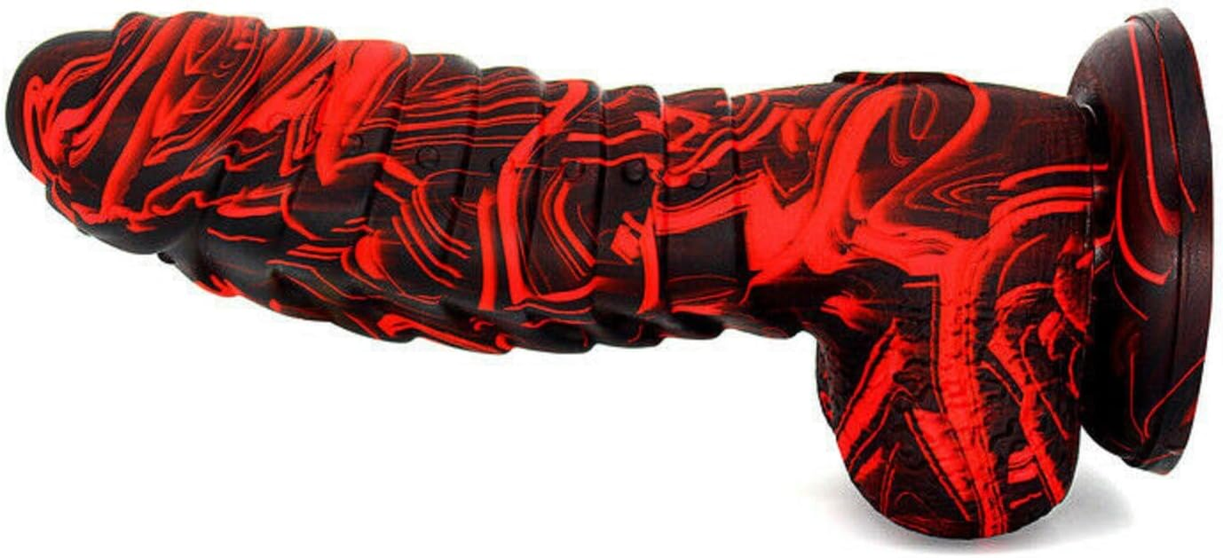 6" Realistic Fantasy Dildo Dong Penis Dragon Scales Alien Balls Silicone Suction Cup Red/Black for Women Men and Couples Adult Sex Toy image number 1